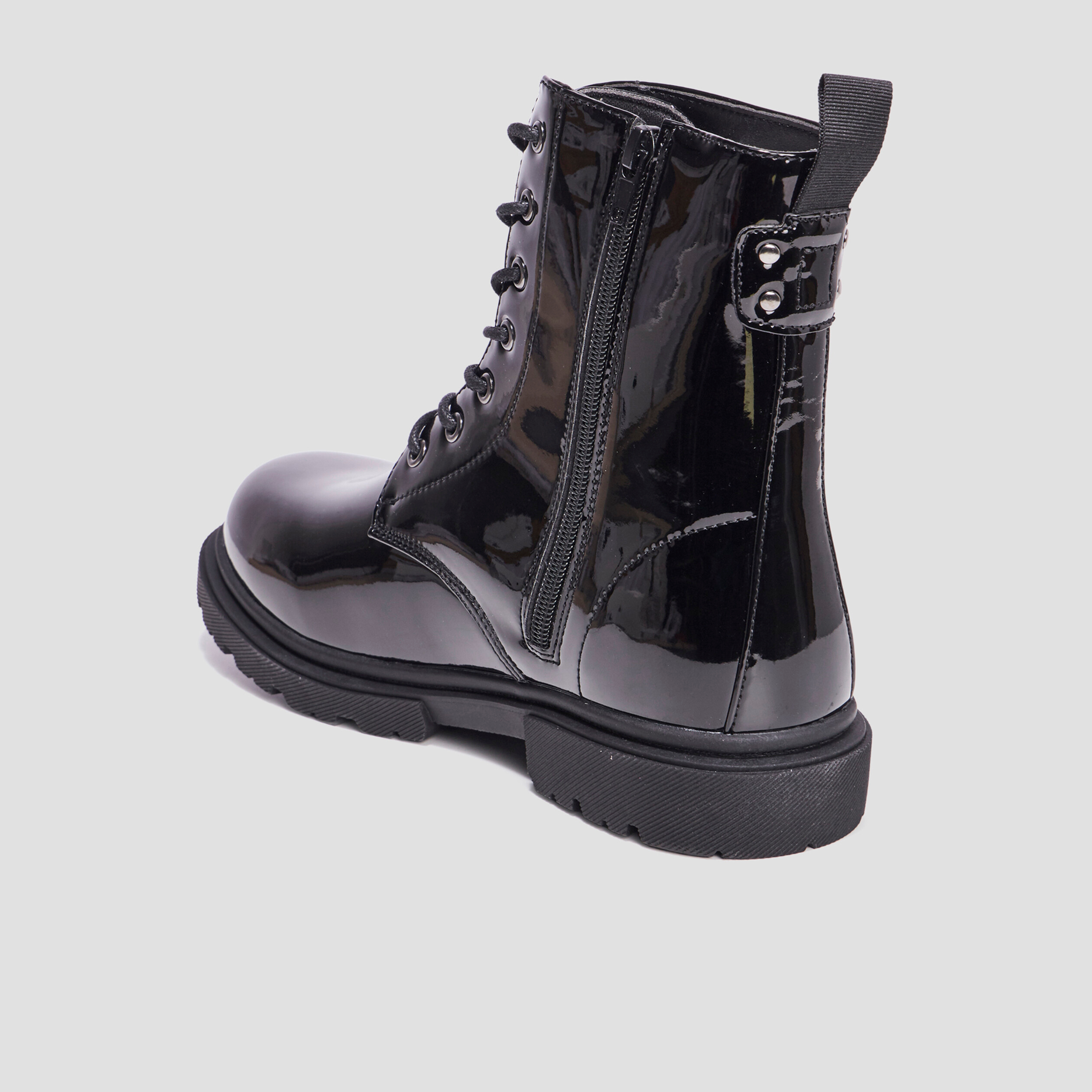bottines vernies zippees a lacets noir femme Bottines vernies zippées à lacets noir femme