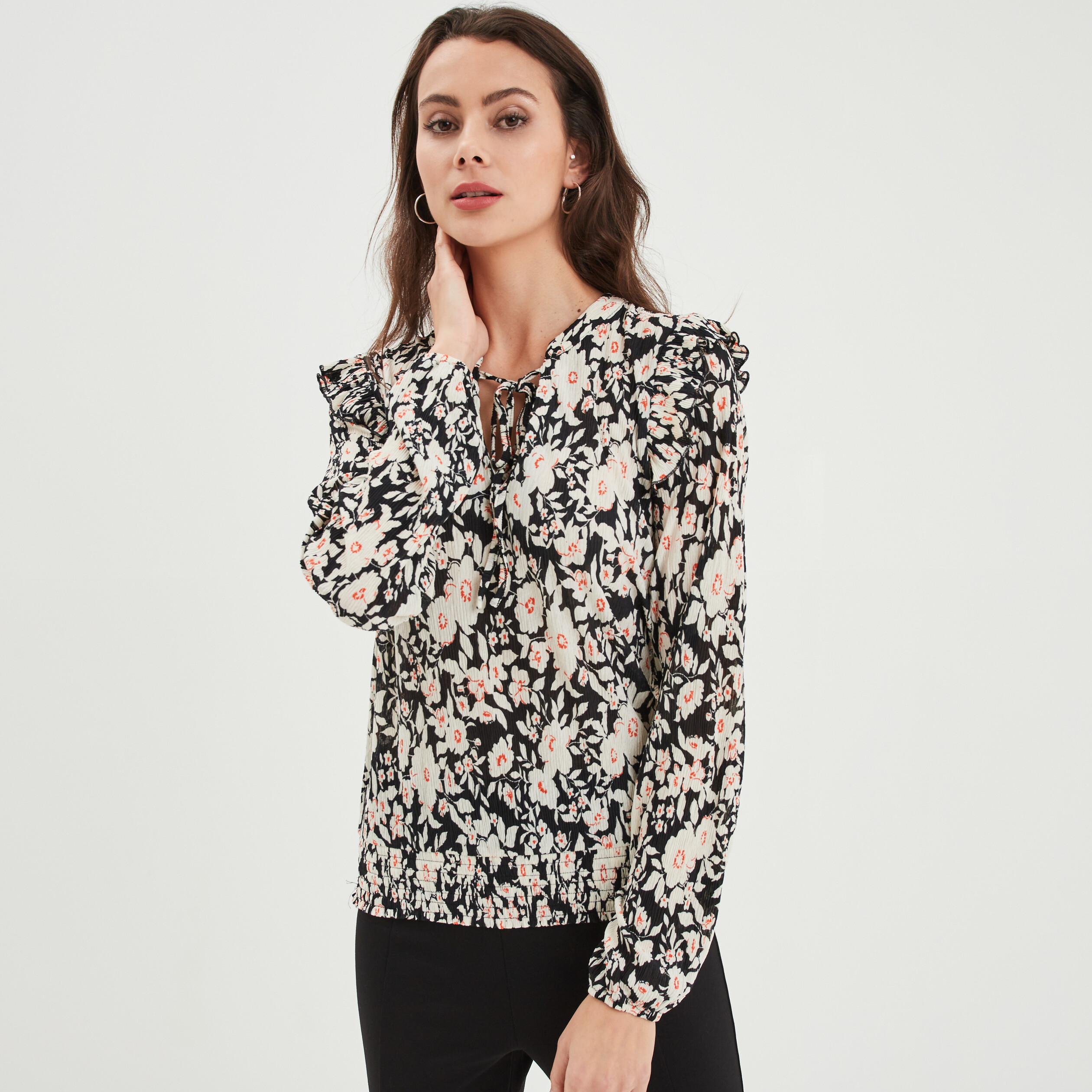 t shirt cordons a nouer et volants noir femme T-shirt cordons à nouer et volants noir femme