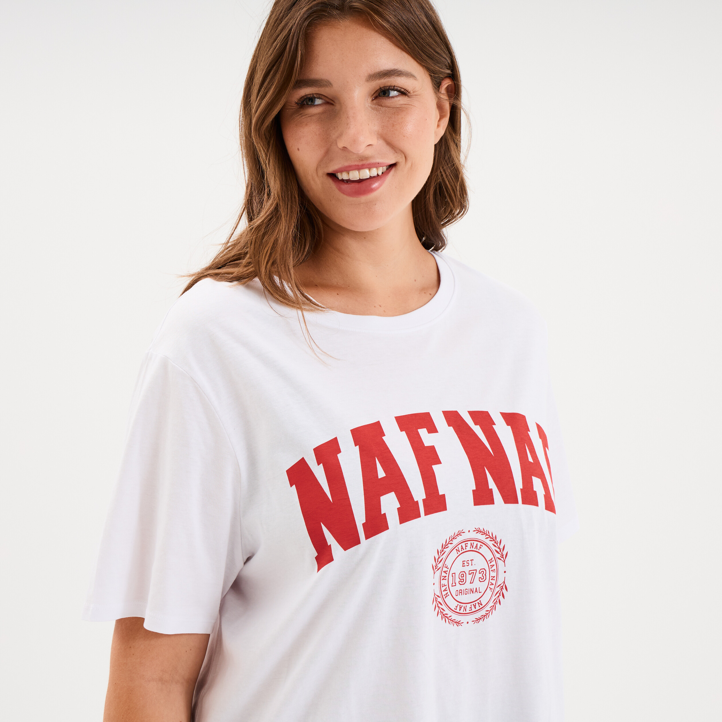 T-shirt loose logo NAF NAF floqu&eacute; blanc femme grande taille