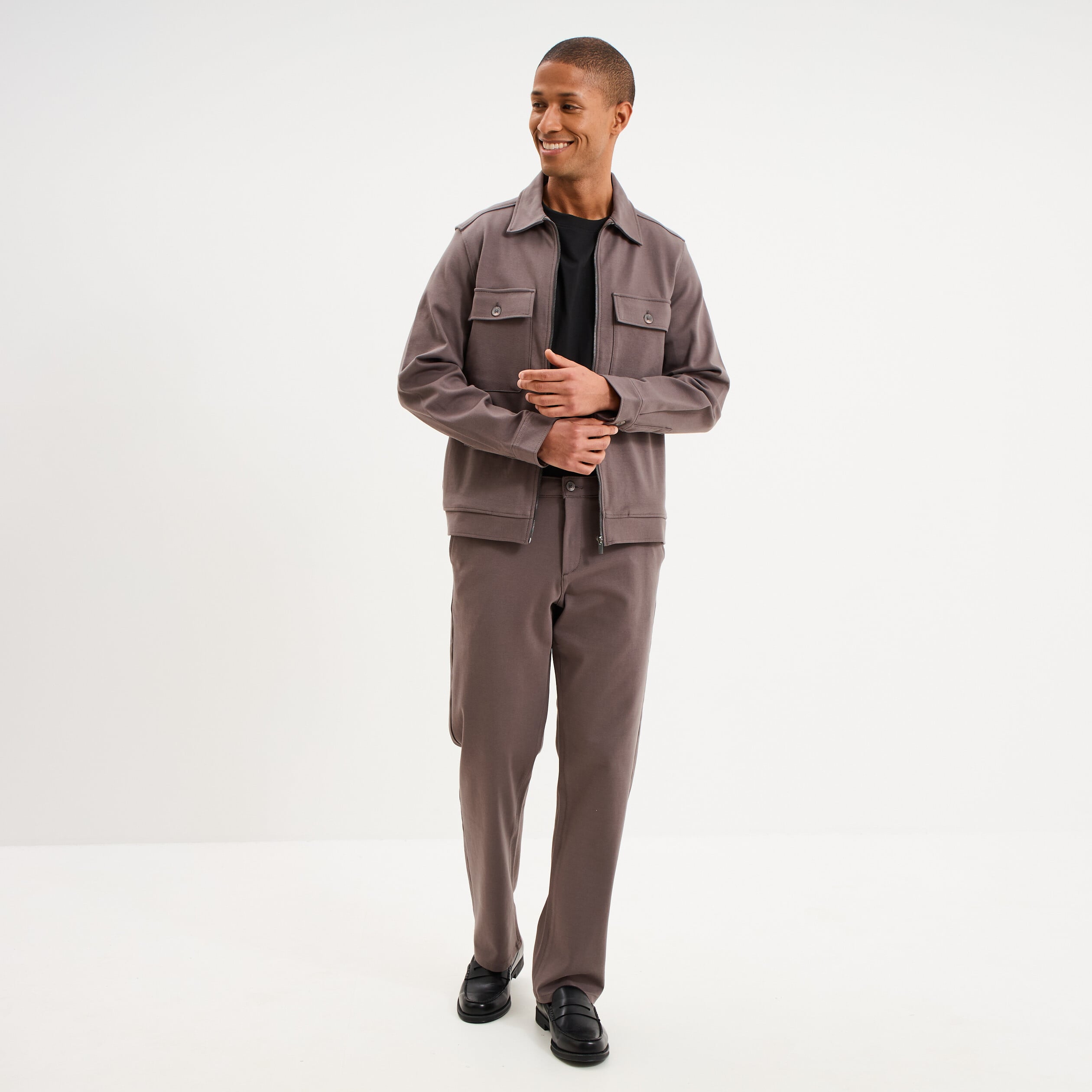 Pantalon chino regular taille &eacute;lastiqu&eacute;e gris fonc&eacute; homme