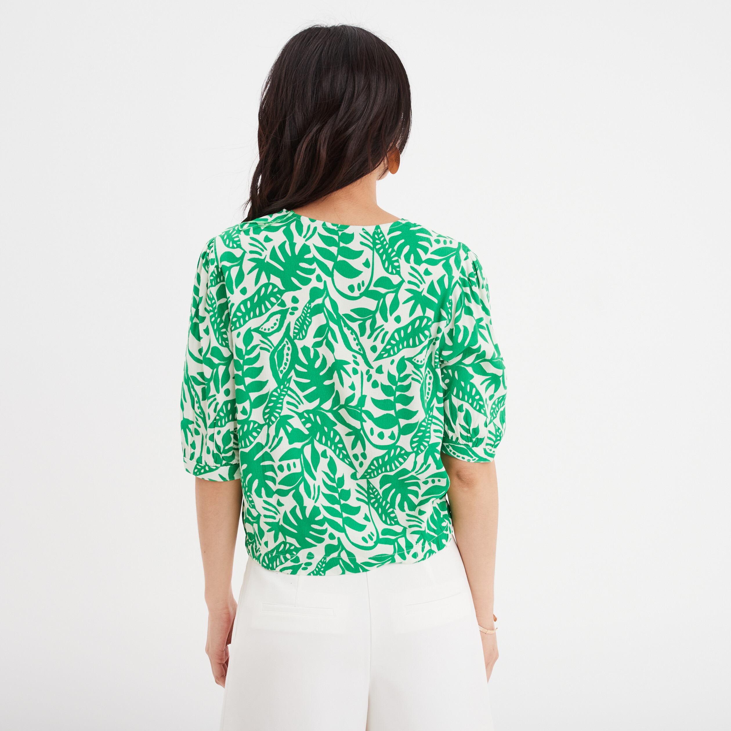 blouse col en v manches ballons vert femme Blouse col en V manches ballons vert femme