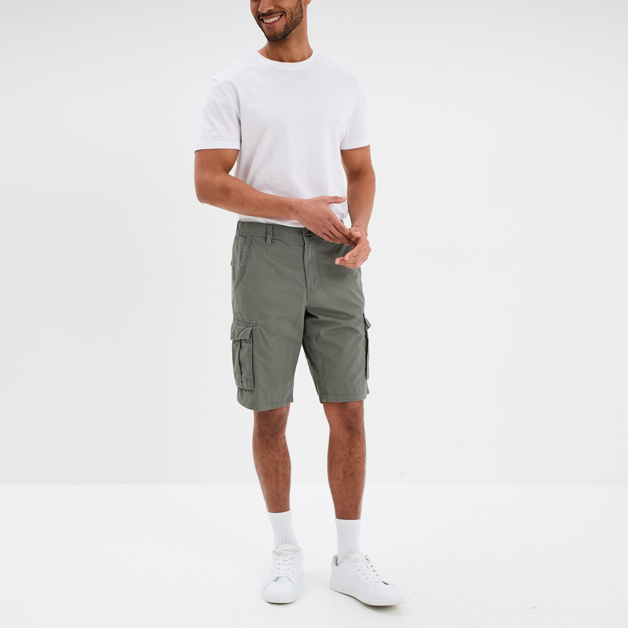 Bermuda short cargo poches &agrave; rabat coton gris homme