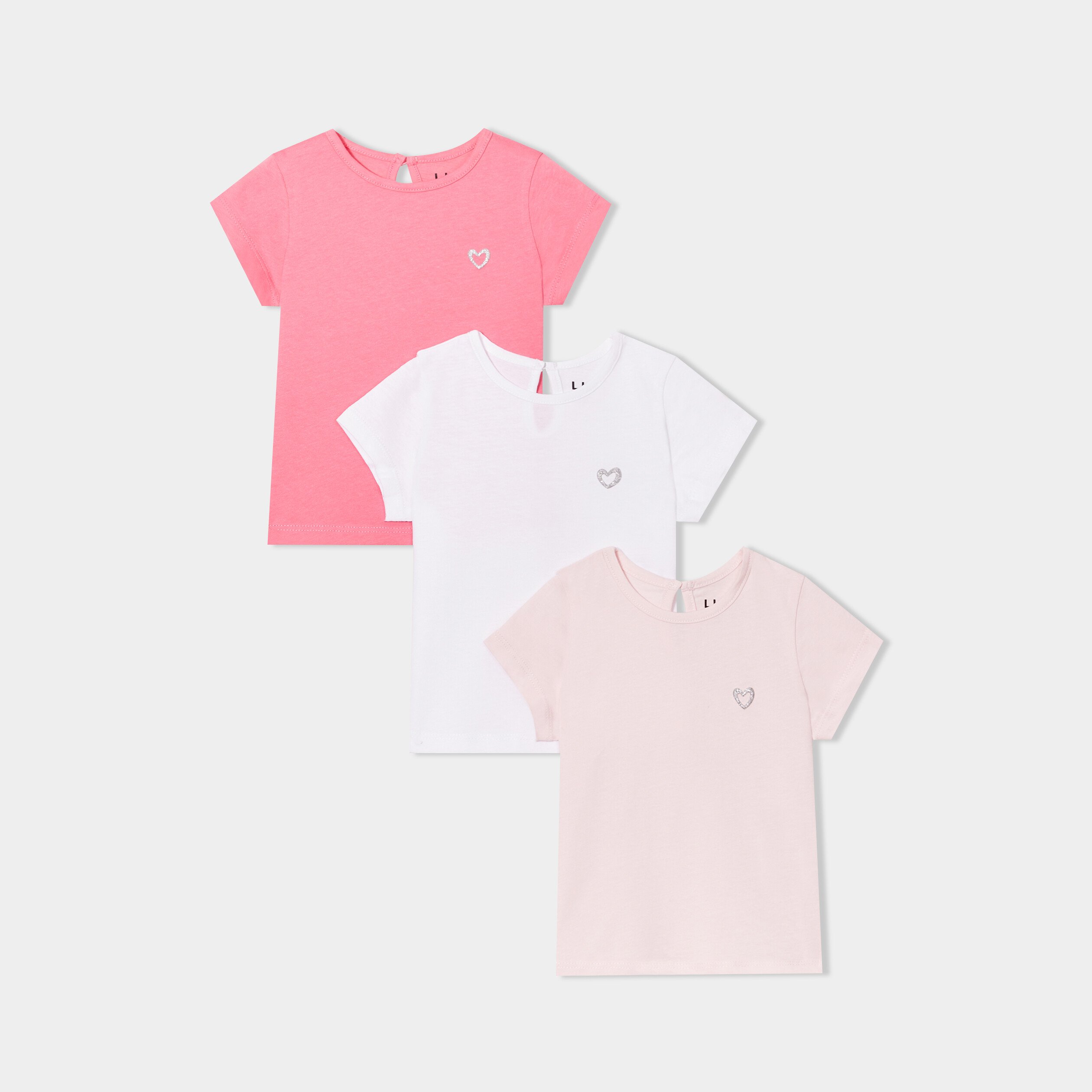 lot de 3 t shirts manches courtes coton rose clair bebef Lot de 3 t-shirts manches courtes coton rose clair bébé fille