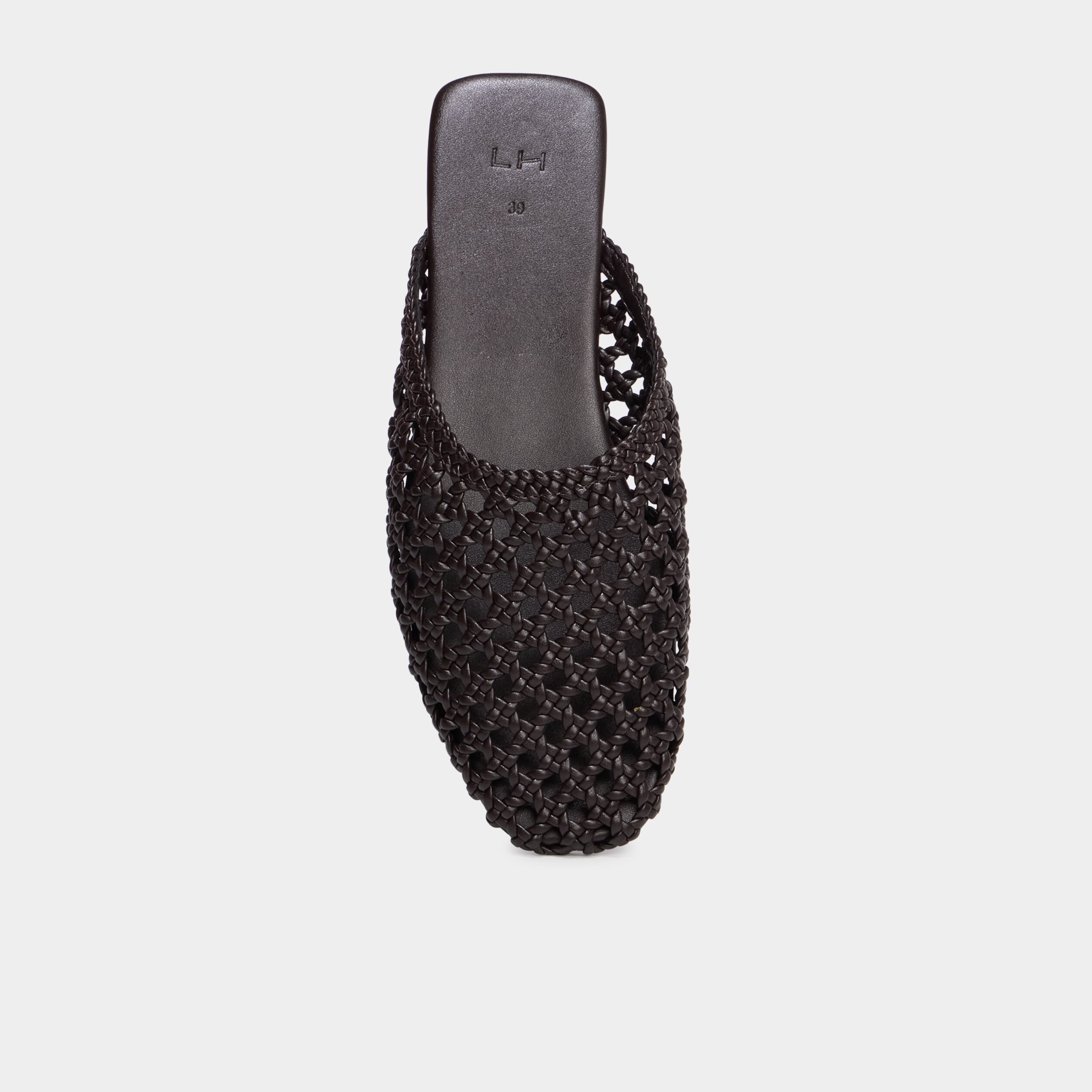Mules plates effet tress&eacute; marron femme