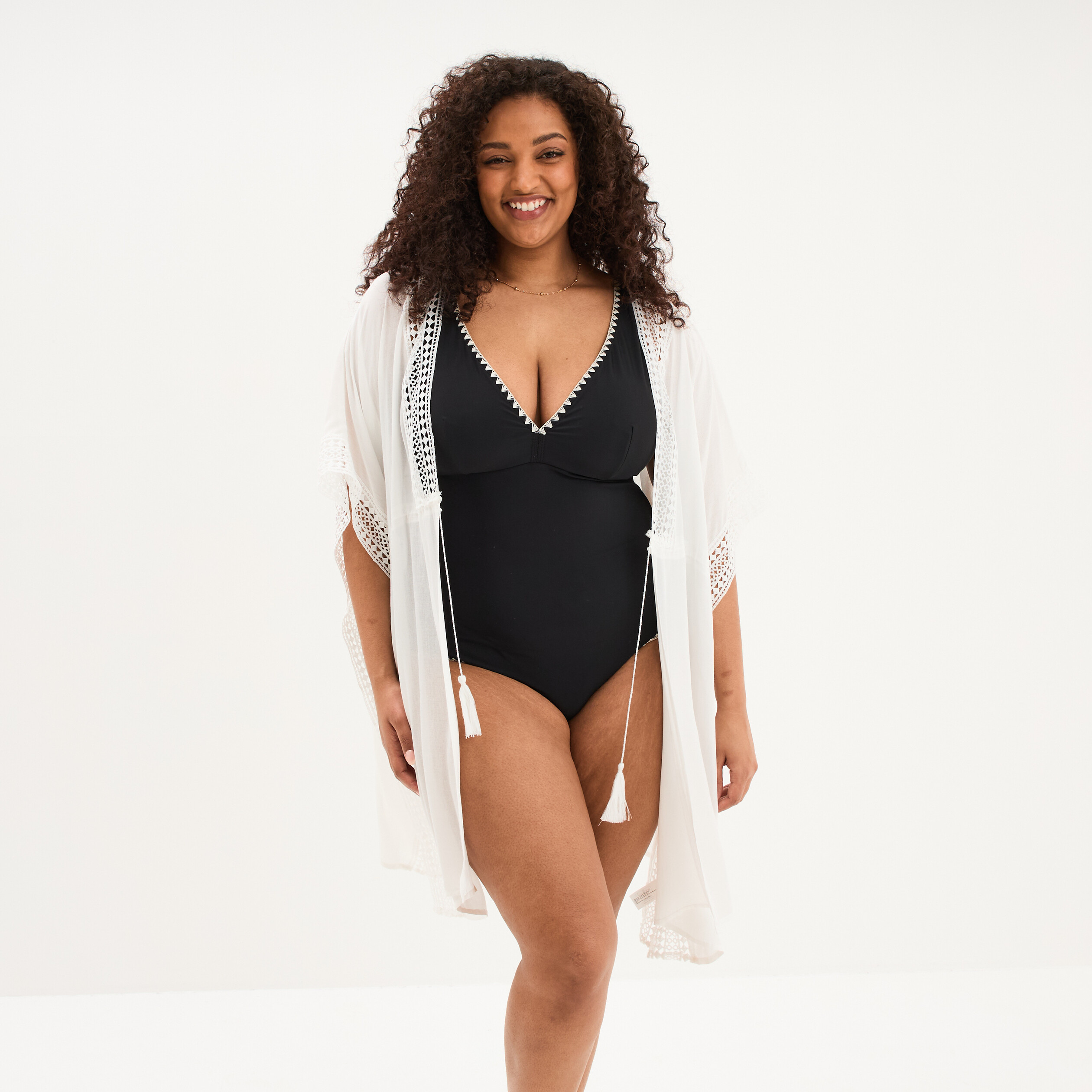 Robe de plage bandes dentelle blanc femme grande taille