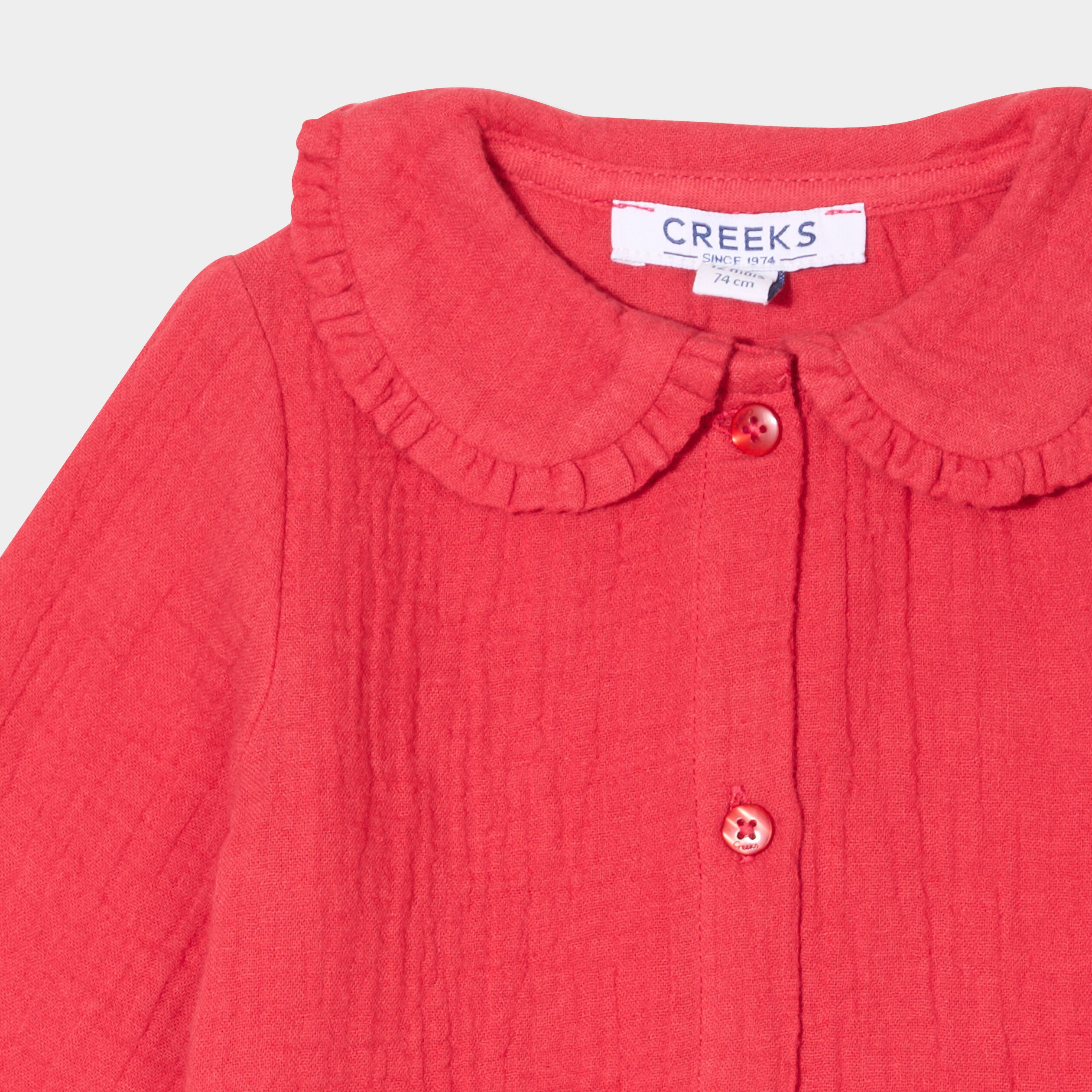 blouse col claudine gaze de coton rouge bebef Blouse col claudine gaze de coton rouge bébé fille