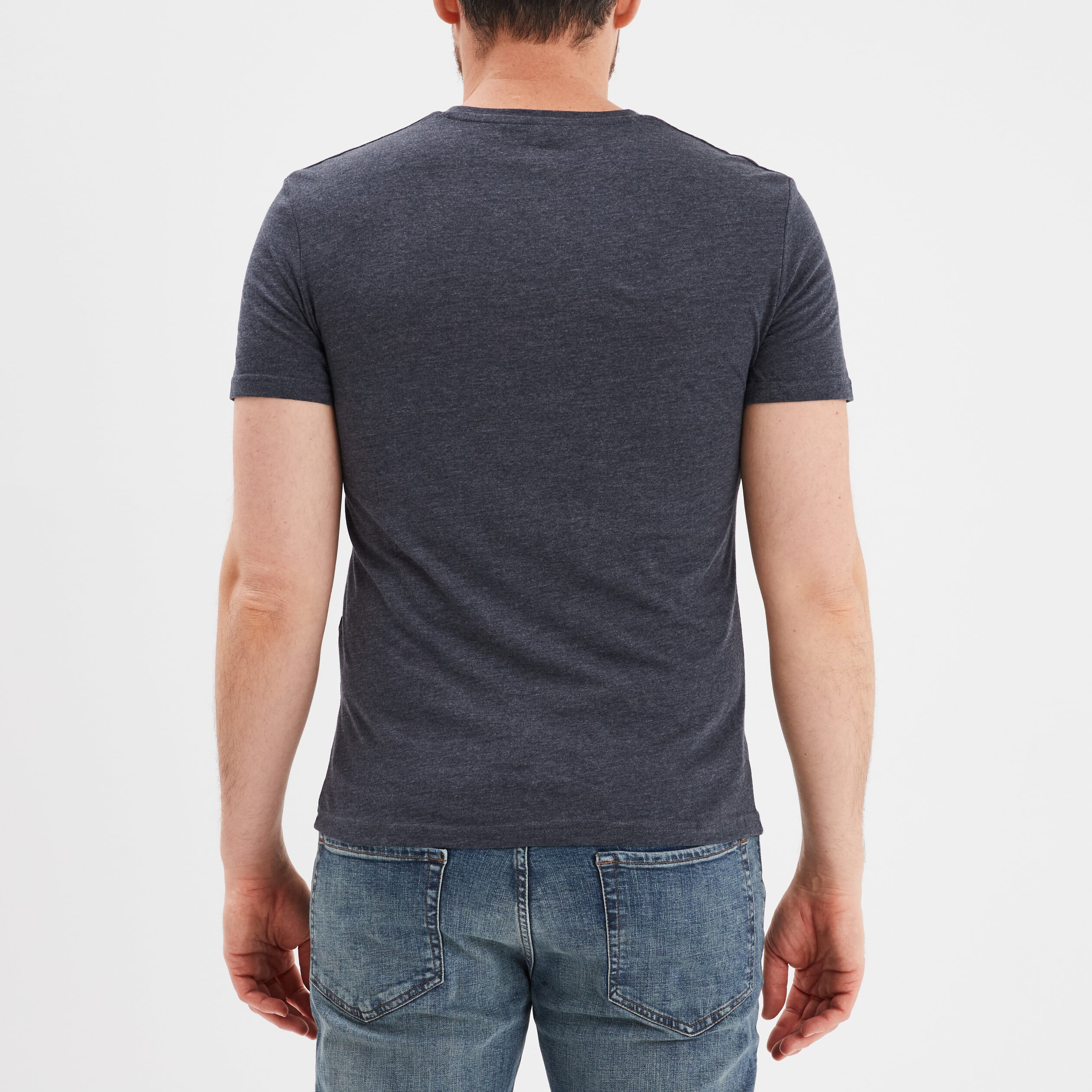 T-shirt droit col V bleu homme