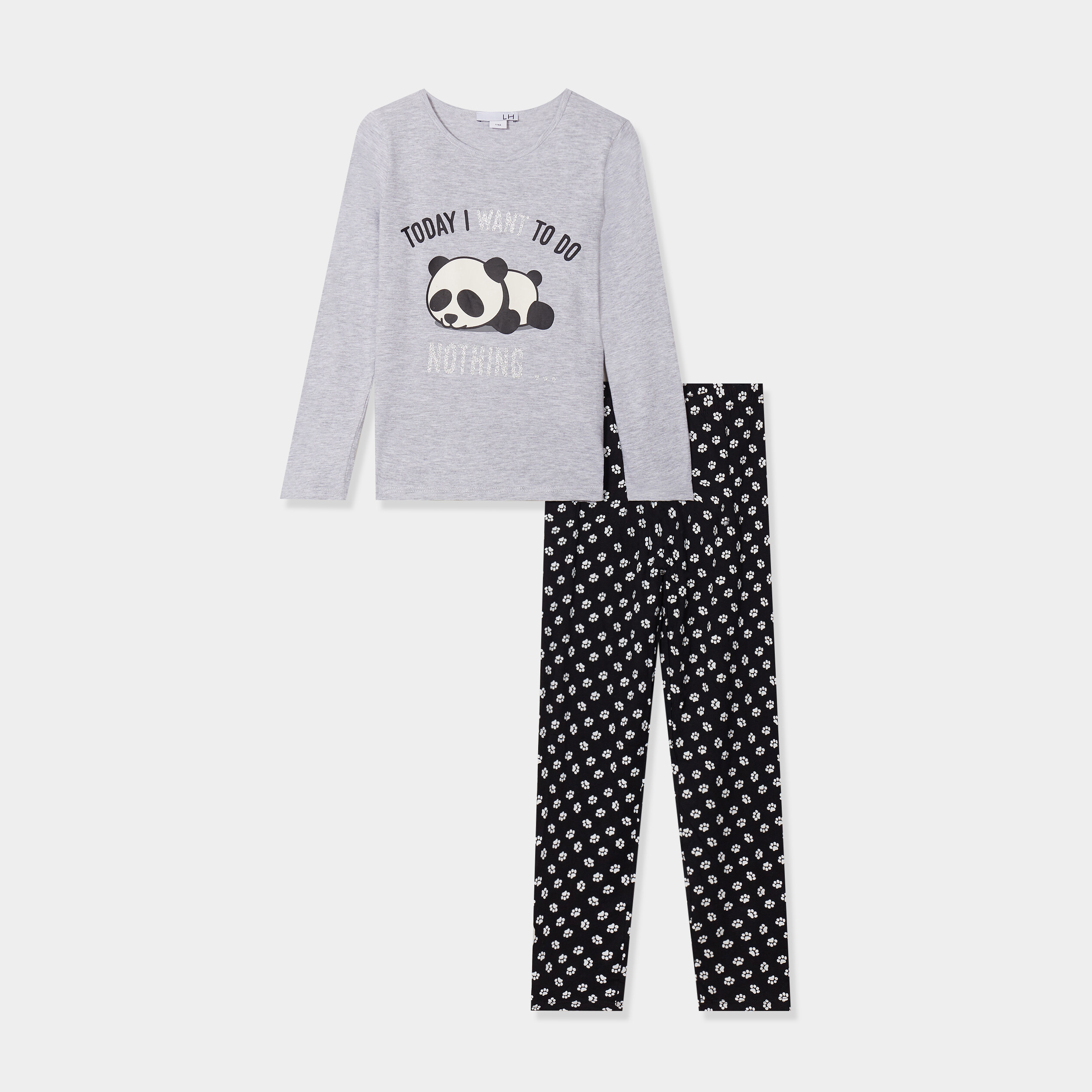 Ensemble pyjama pantalon manches longues gris fille