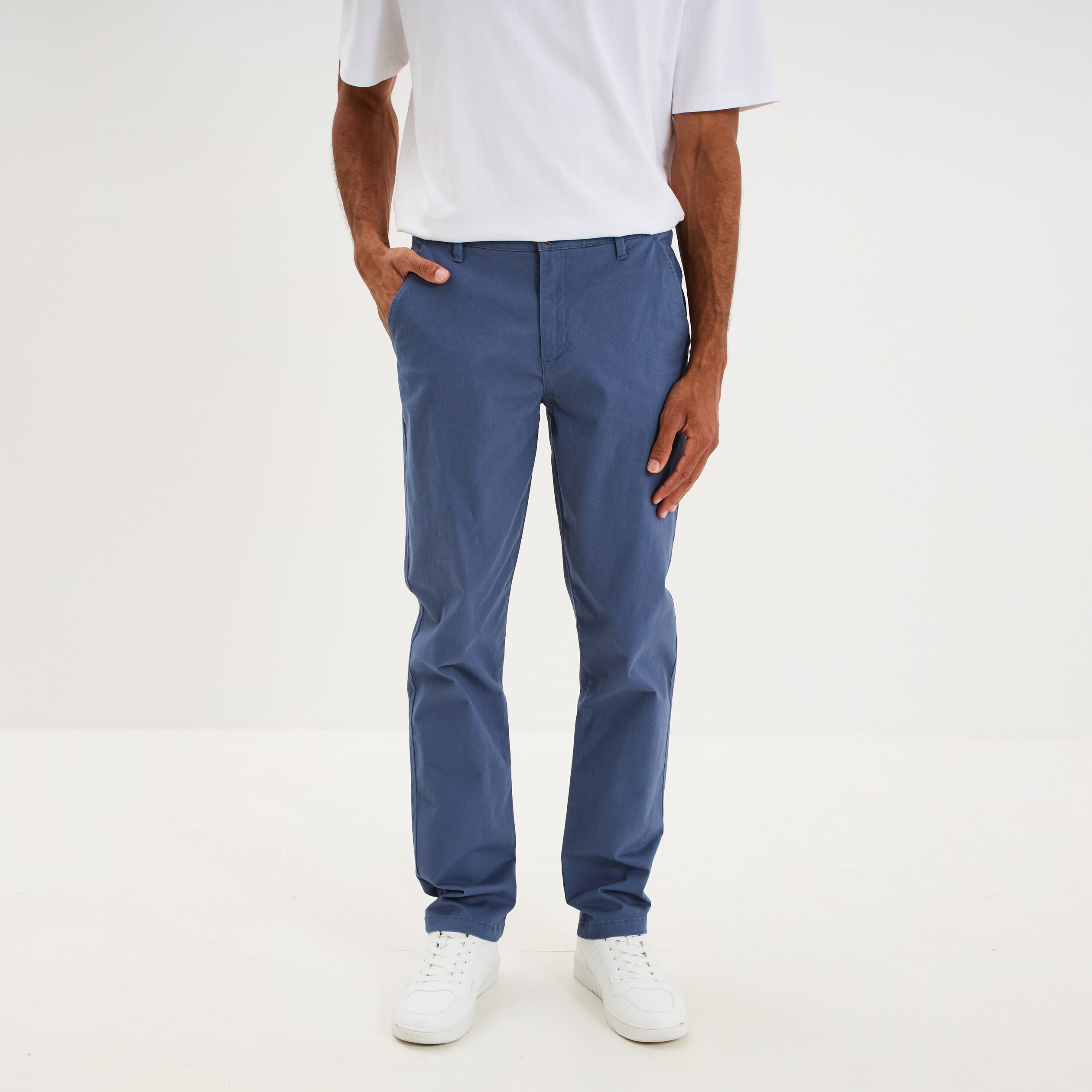 Pantalon chino droit stretch bleu gris homme