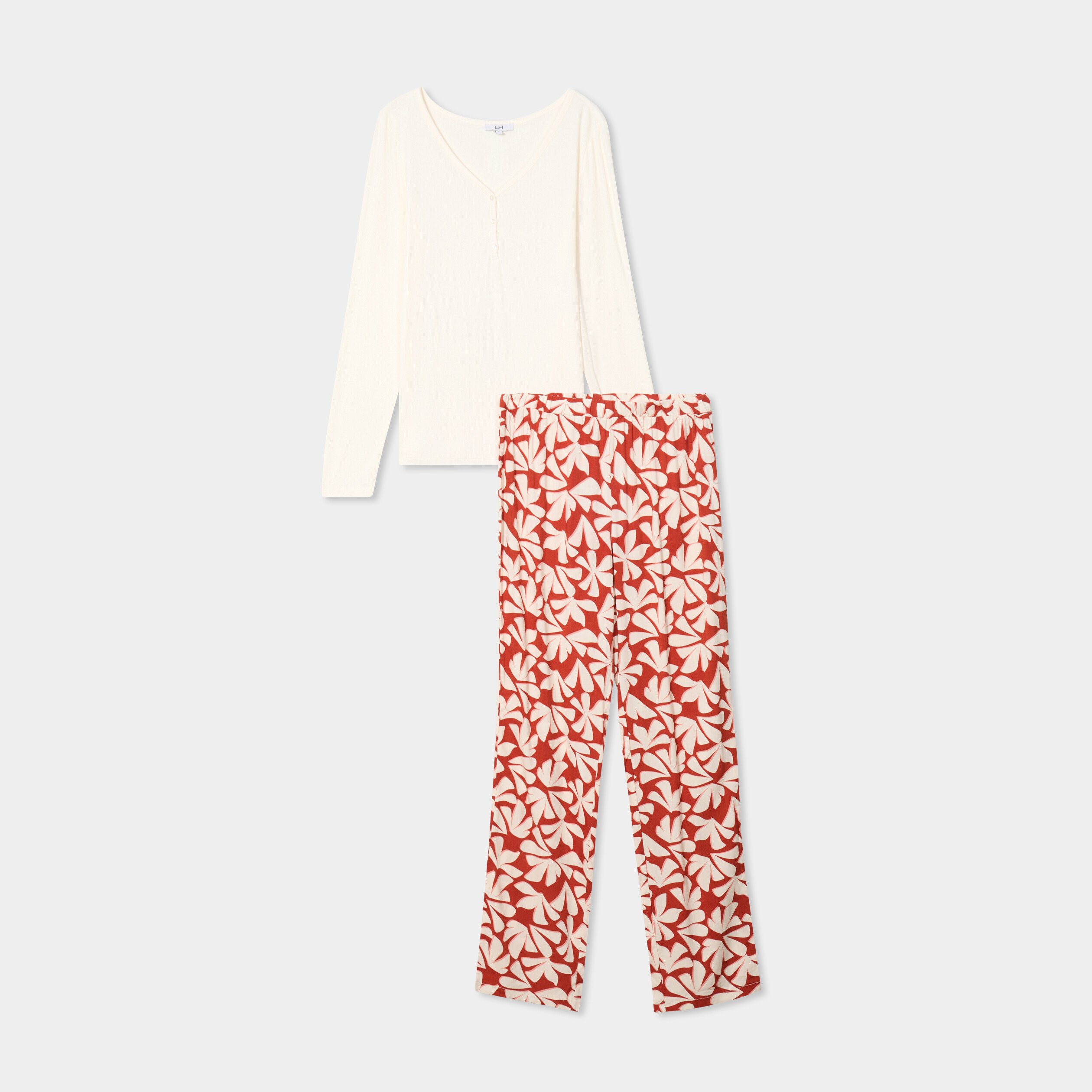 ensemble pyjama manches longues 2 pieces terracotta femme Ensemble pyjama manches longues 2 pièces terracotta femme