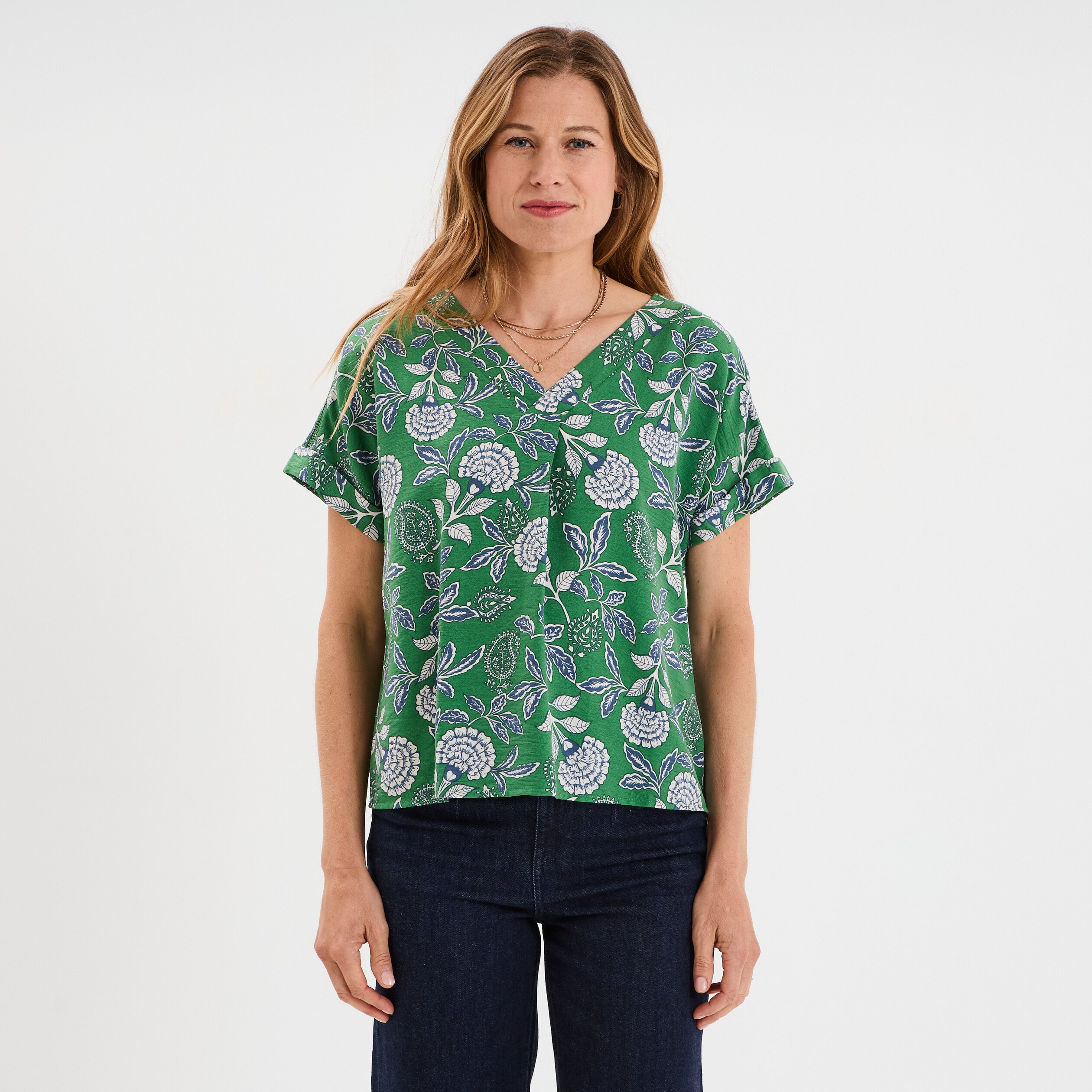 blouse col en v manches courtes vert menthe femme Blouse col en V manches courtes vert menthe femme