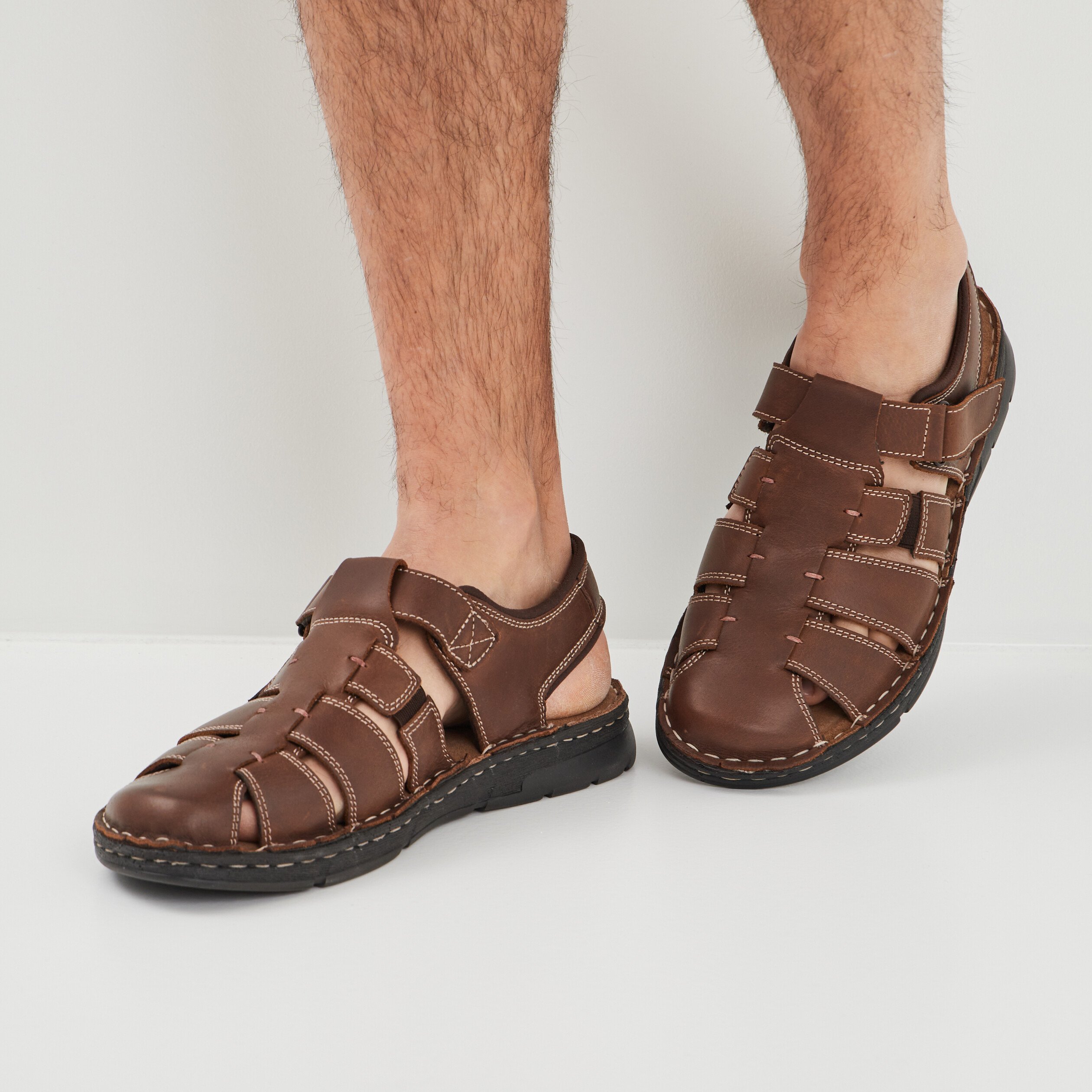 sandales a scratch en cuir marron homme Sandales à scratch en cuir marron homme