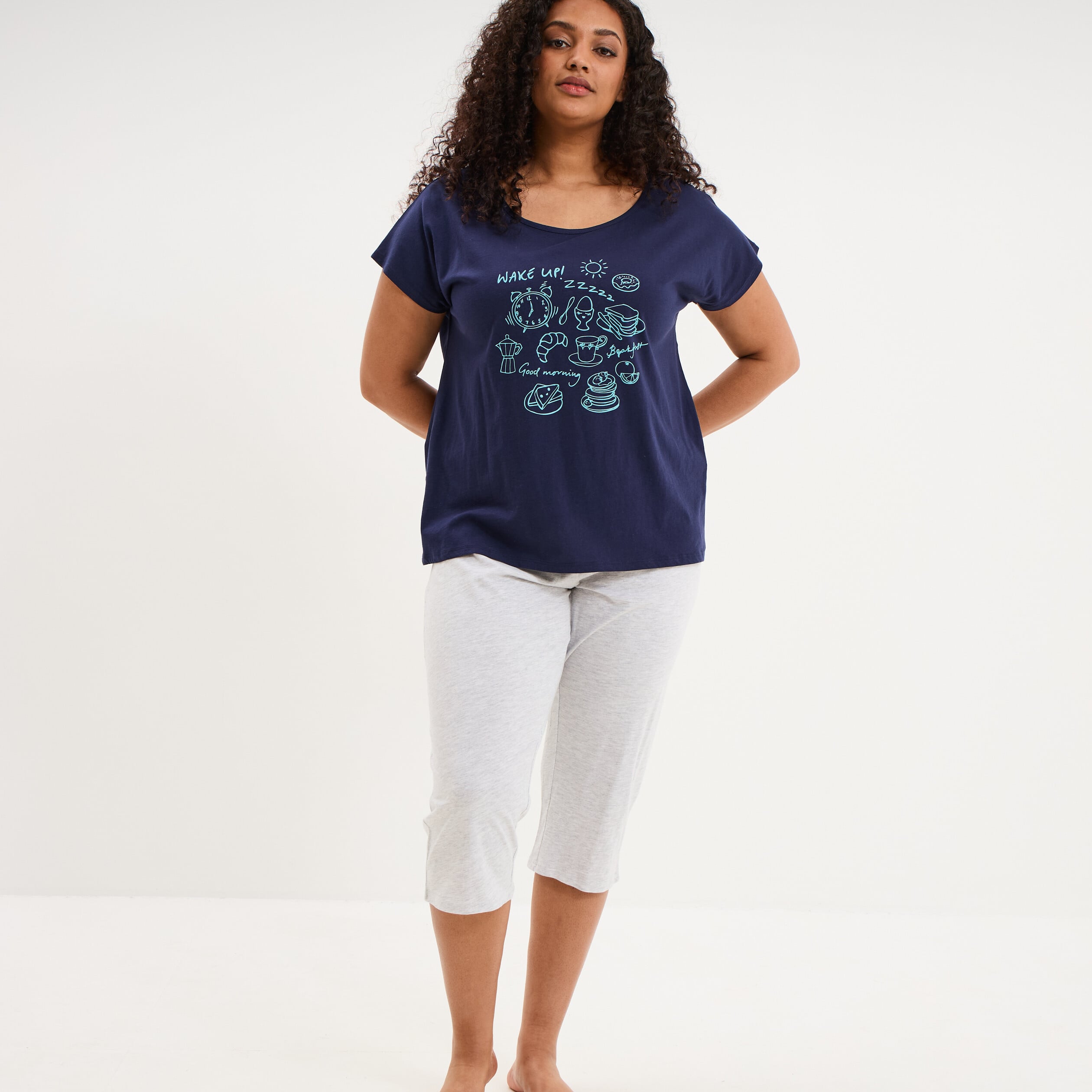 Ensemble pyjama corsaire et t-shirt bleu marine femme grande taille