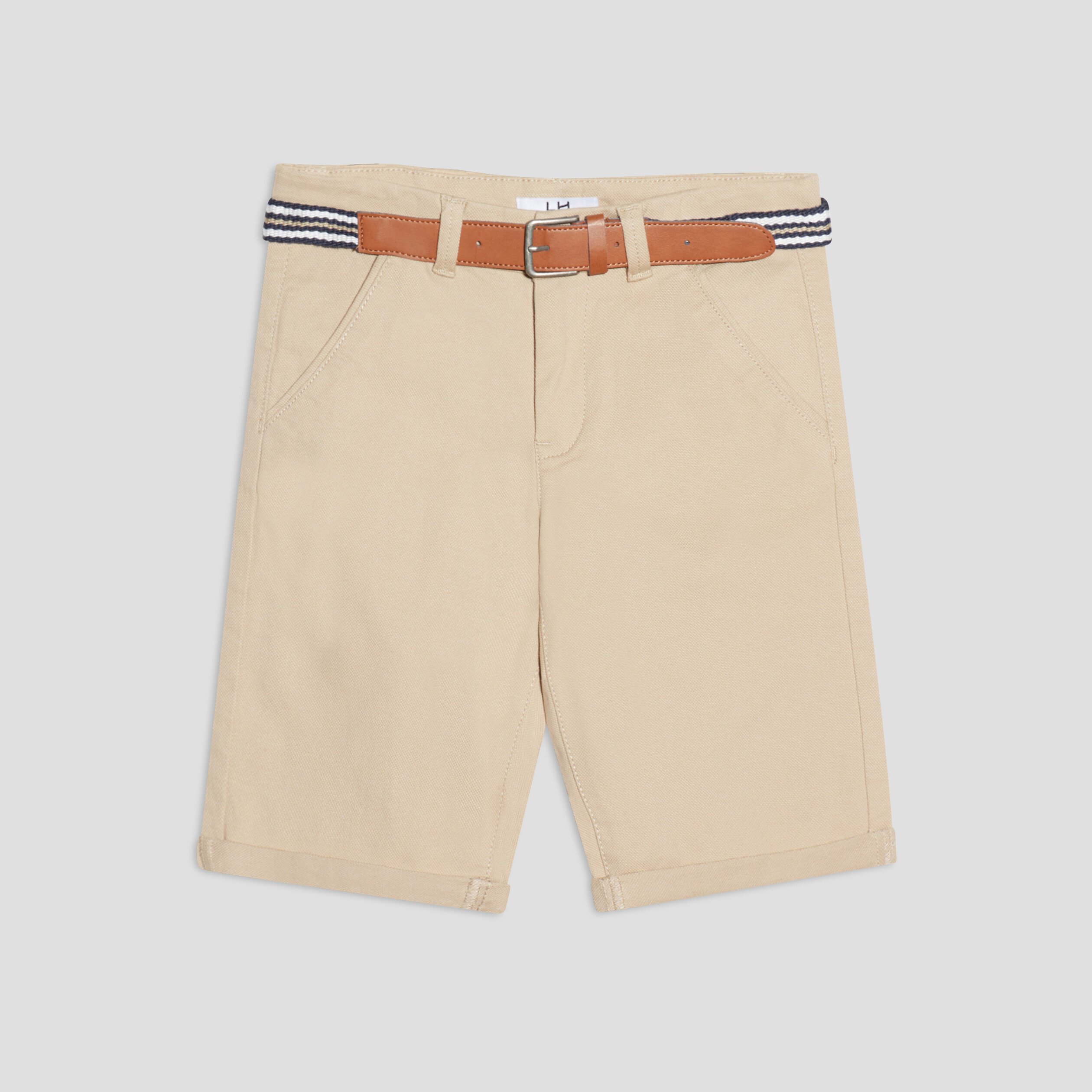 short droit ceinture marron clair garcon Short droit ceinturé marron clair garçon