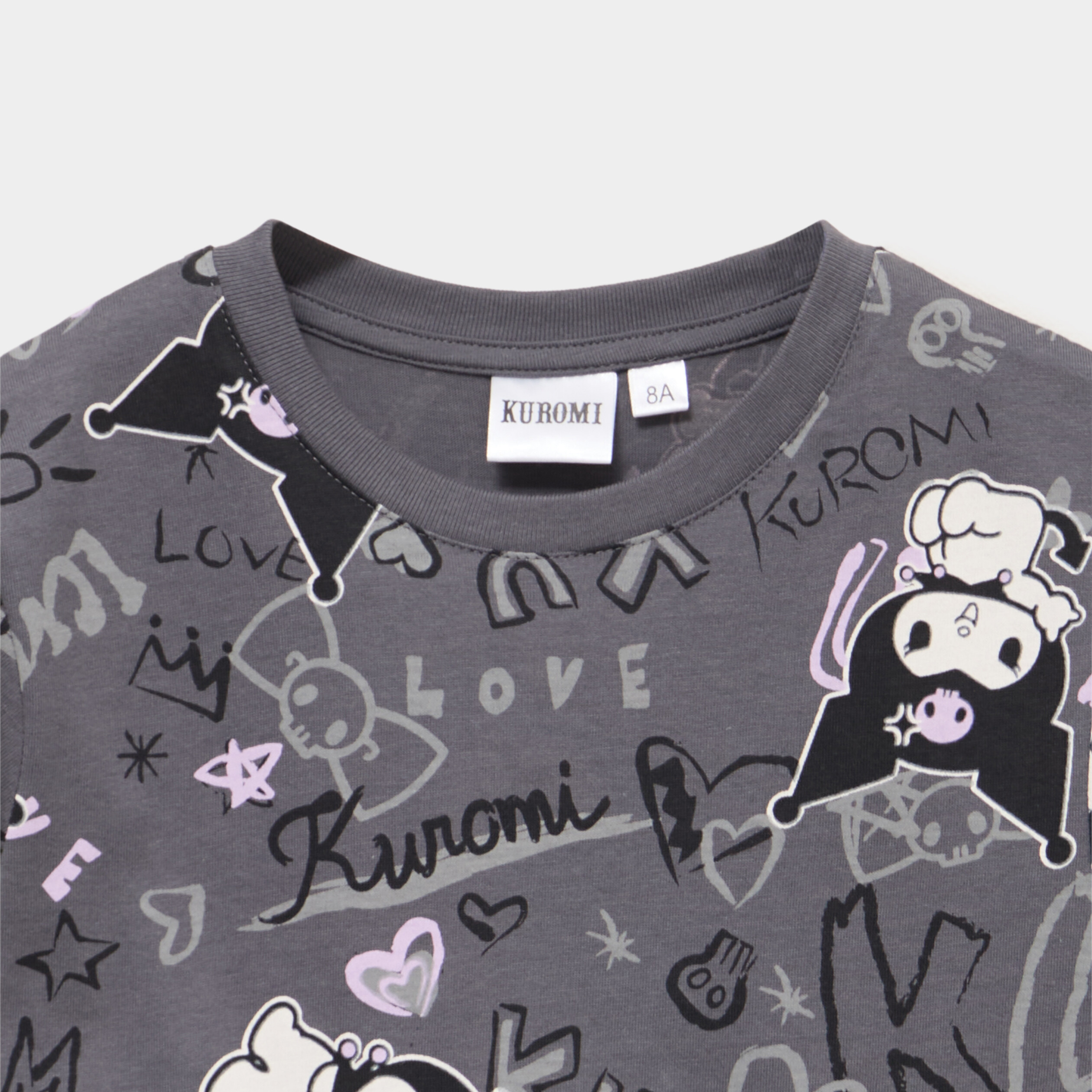 T-shirt coton Hello Kitty Kuromi gris fonc&eacute; fille