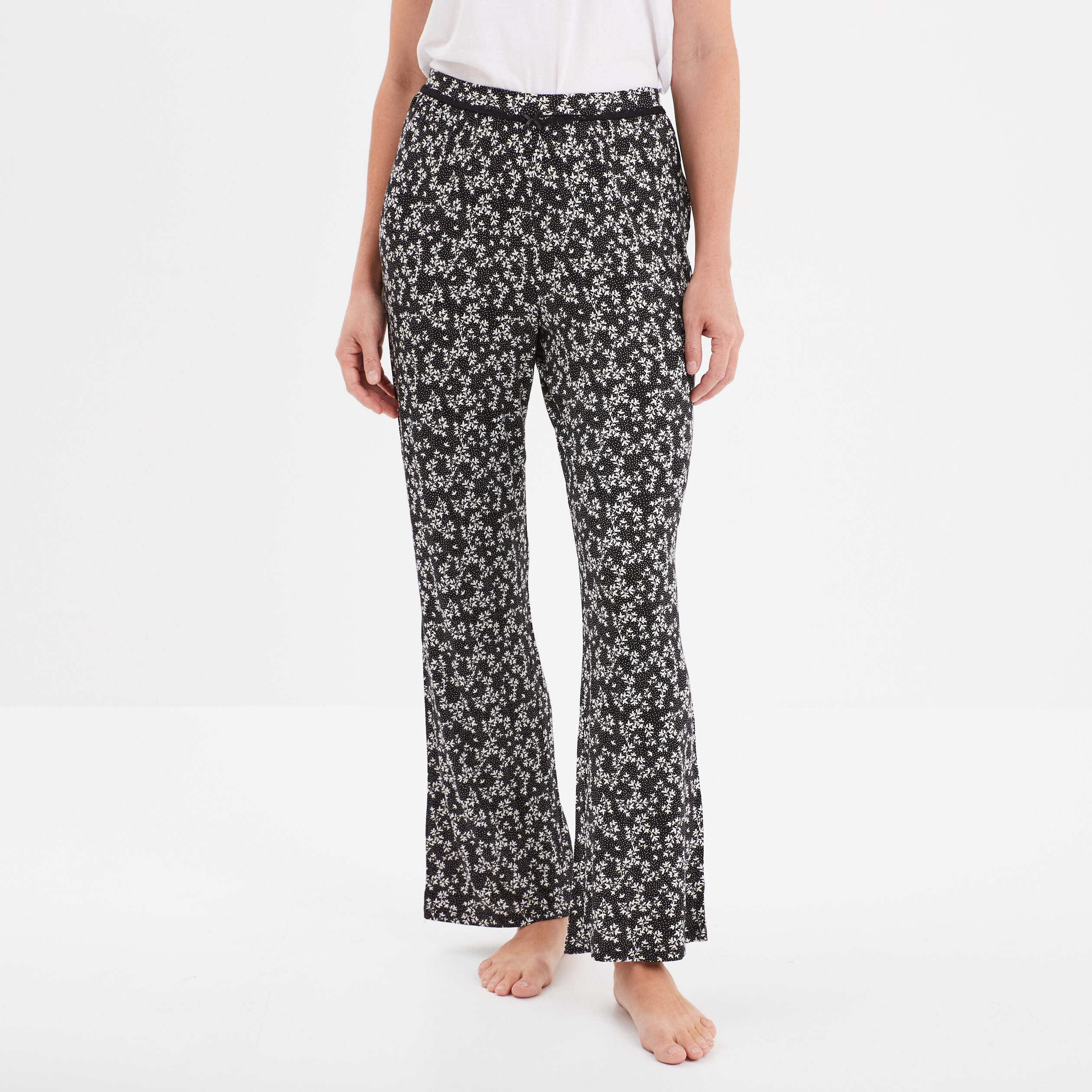pantalon de pyjama droit fluide noir femme Pantalon de pyjama droit fluide noir femme