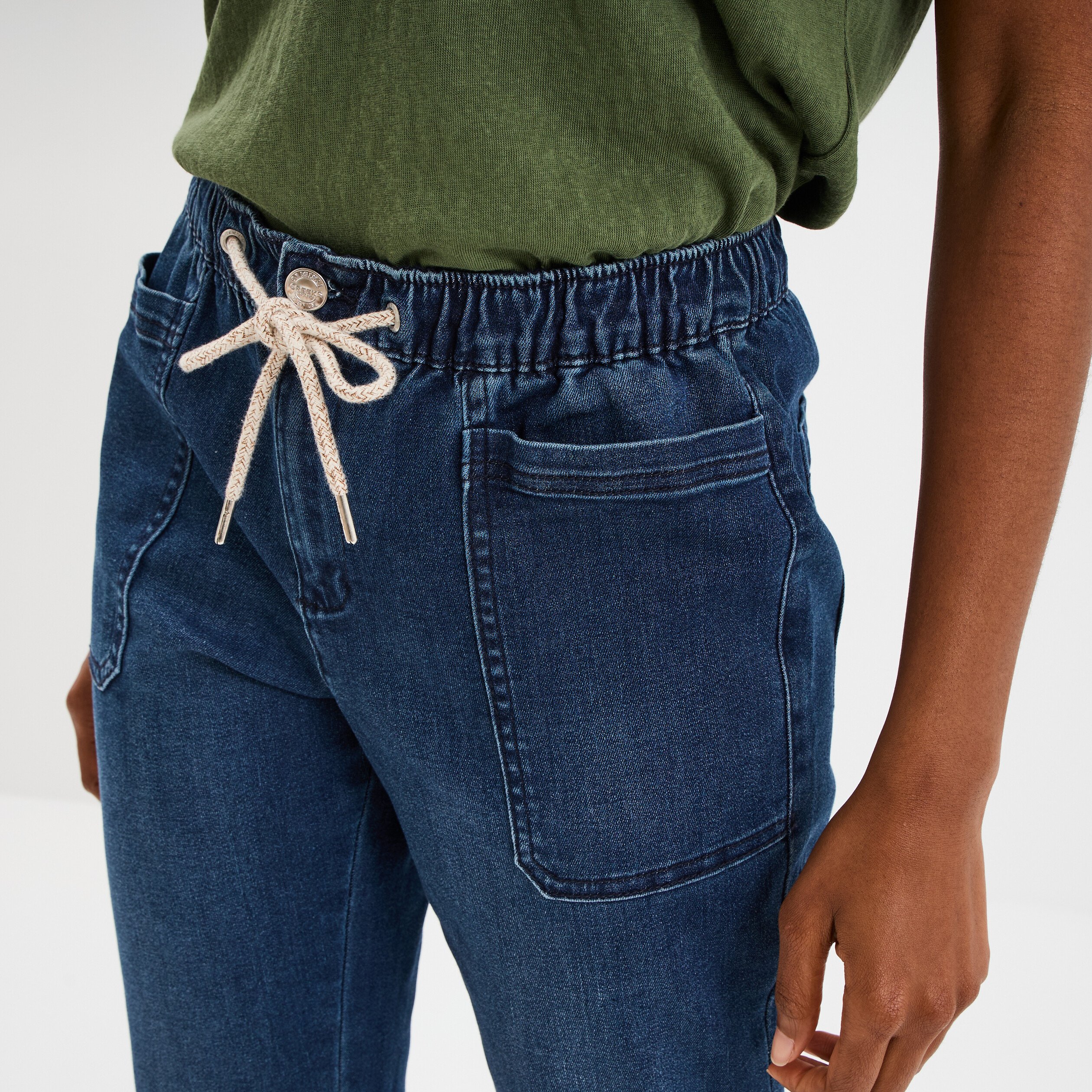 jeans droit taille elastiquee bleu femme Jeans droit taille élastiquée bleu femme