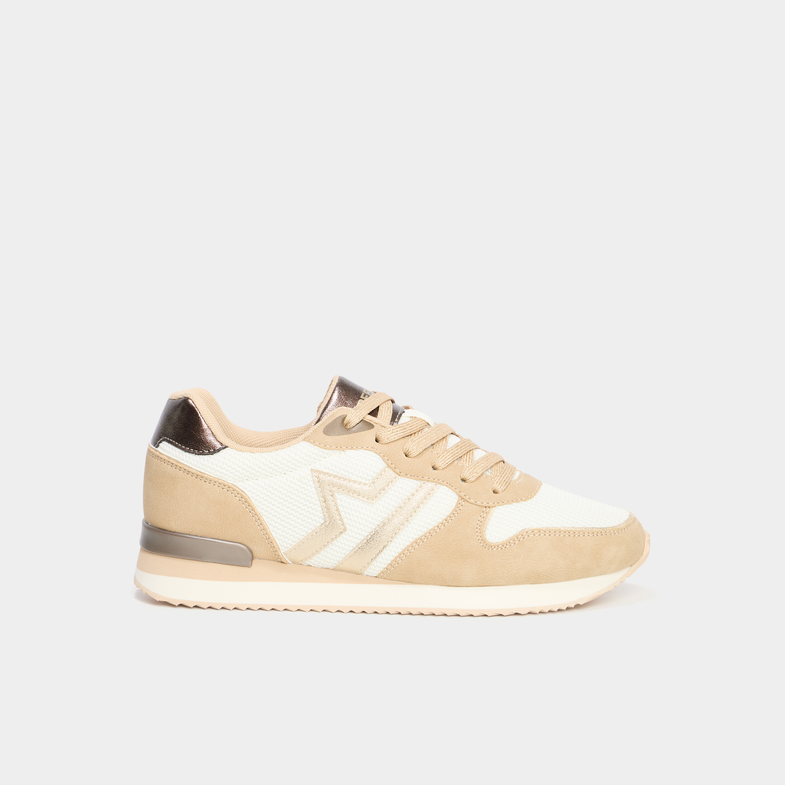Baskets bi-mati&egrave;re &agrave; lacets Creeks sable femme