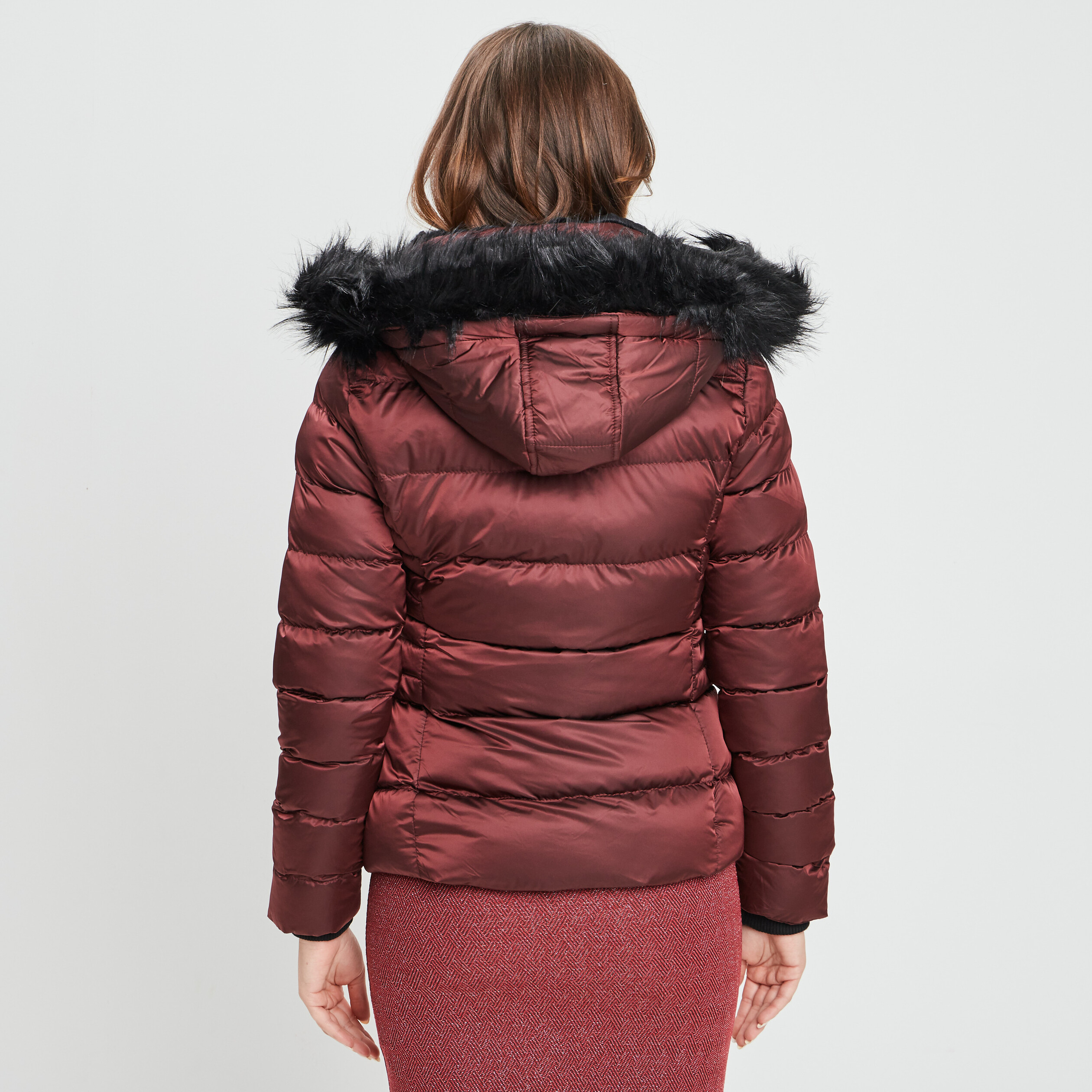 Doudoune femme bordeaux cheap capuche fourrure