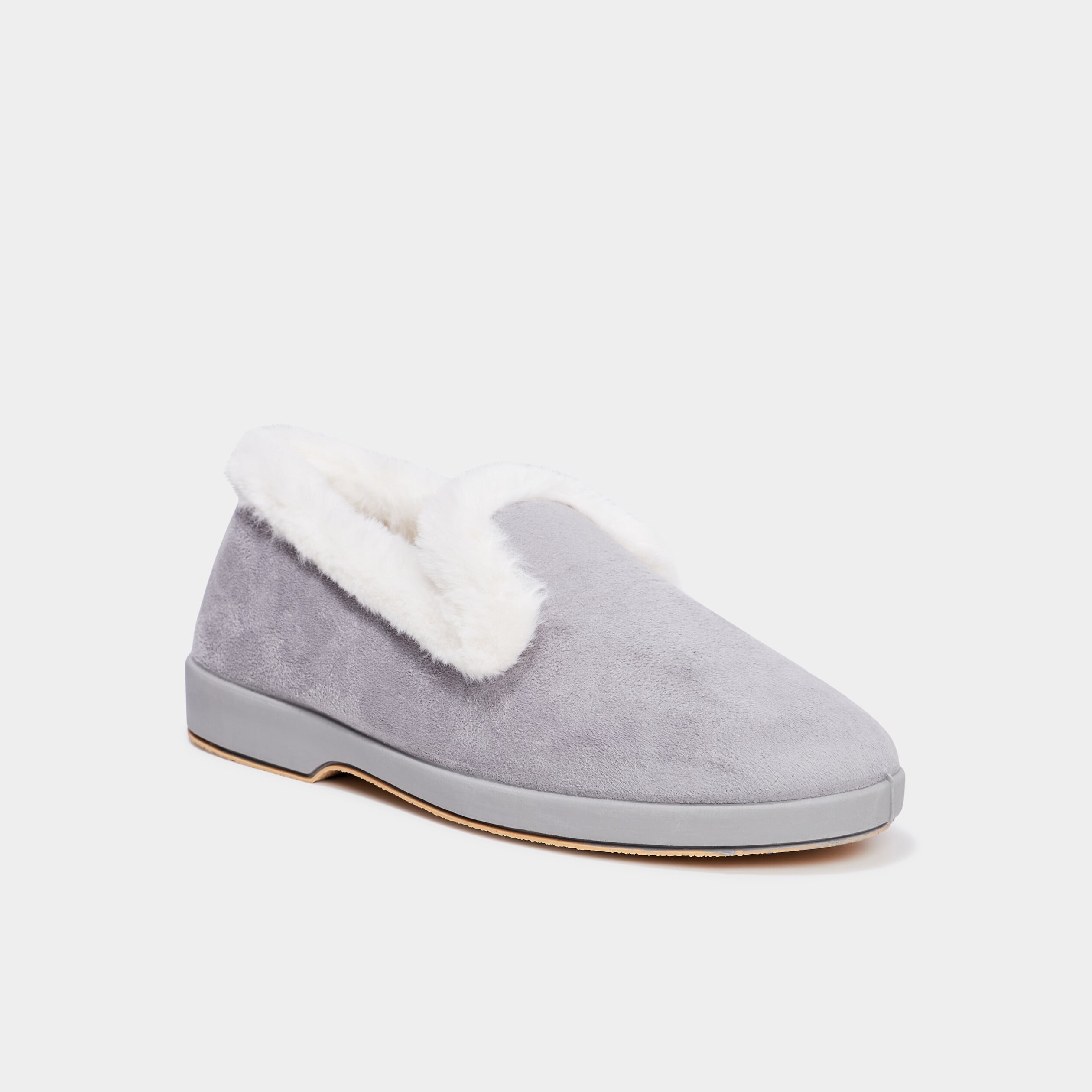 Chaussons avec col &agrave; fourrure gris femme