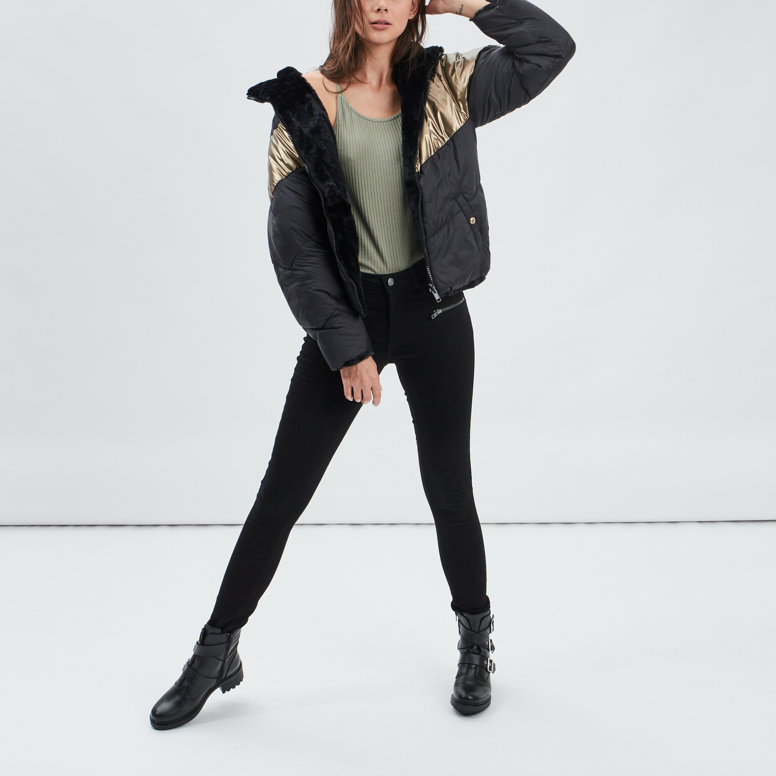 Pantalon skinny détails zippés noir femme