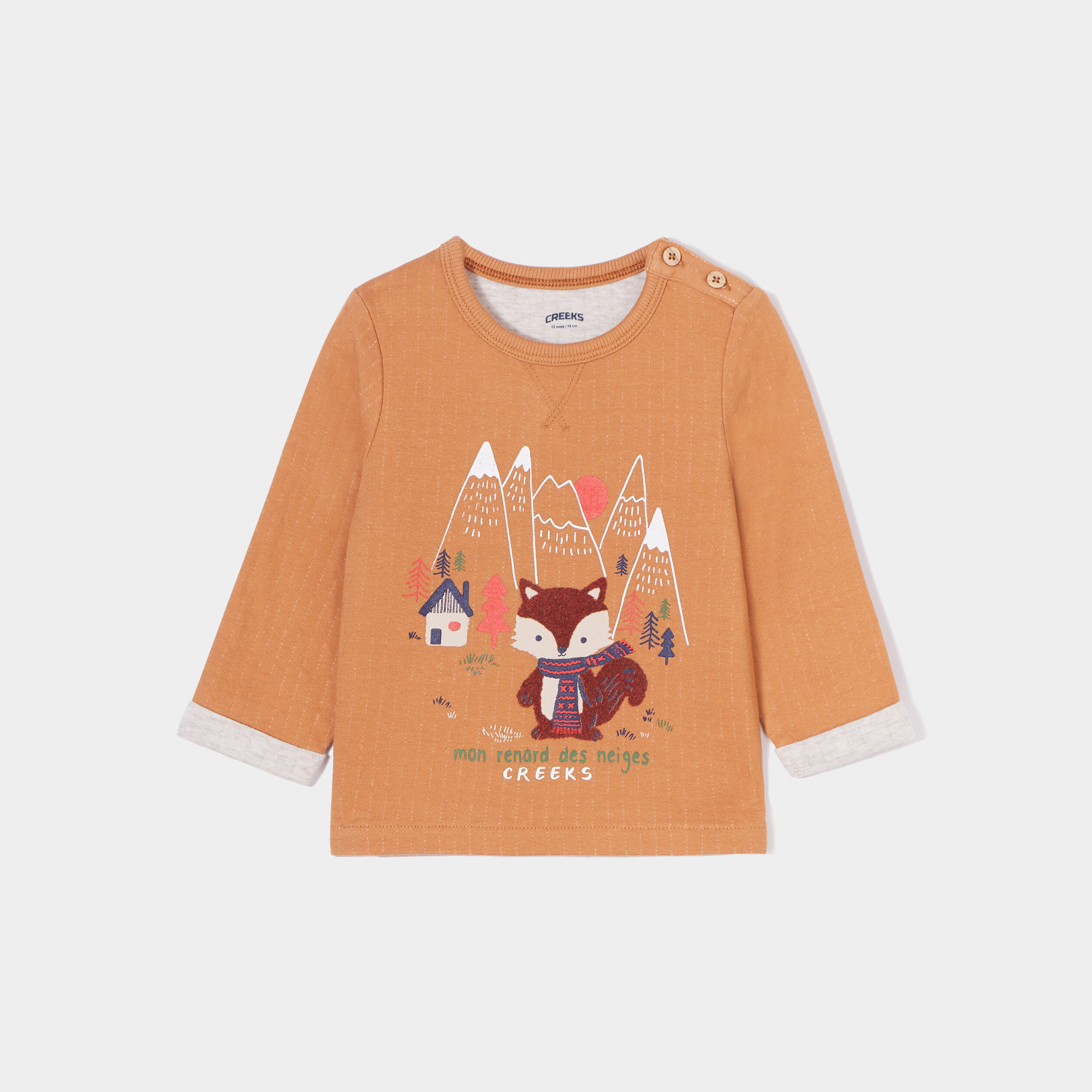 T-shirt manches longues boutonné Creeks marron cognac bébé garçon