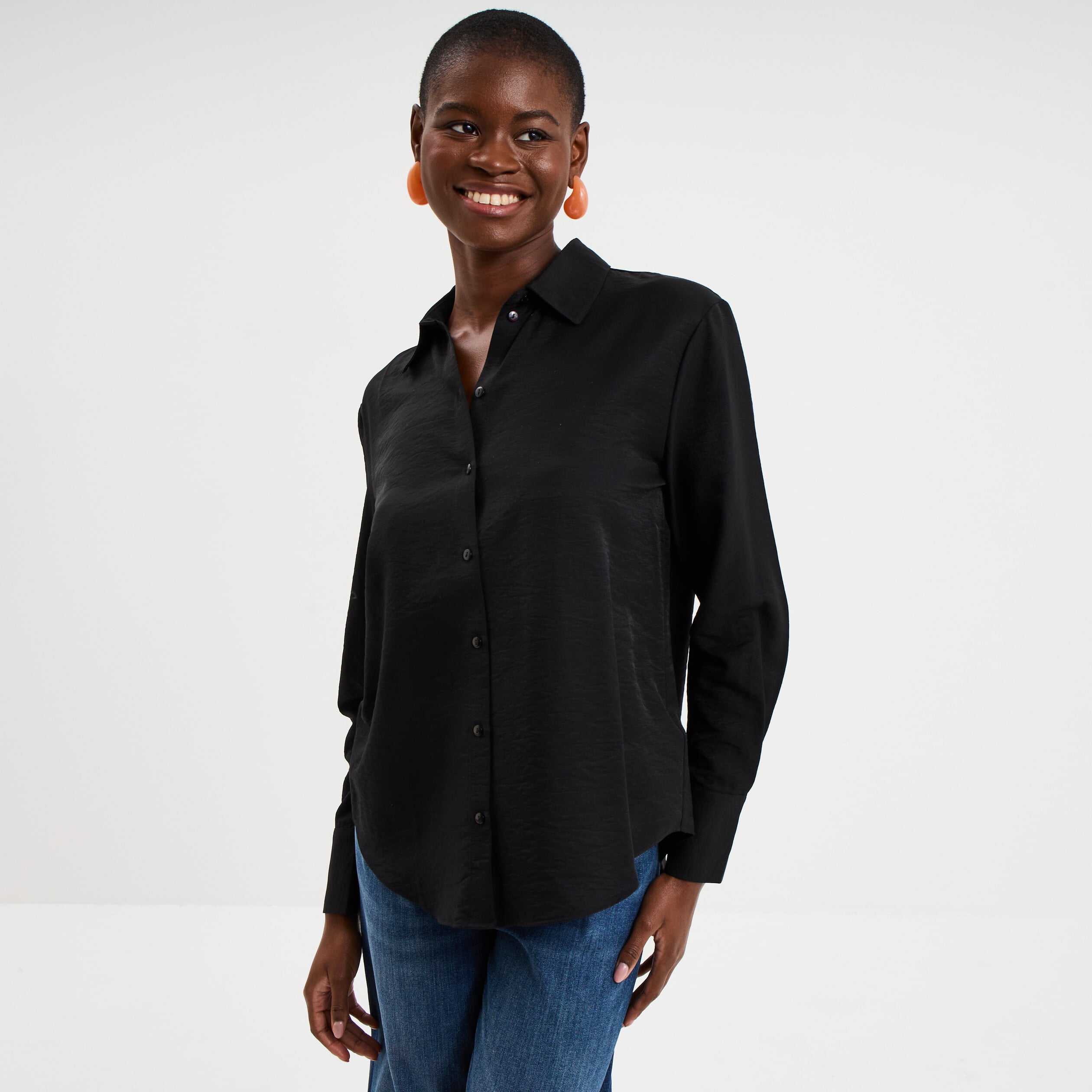 Chemise manches longues noir femme