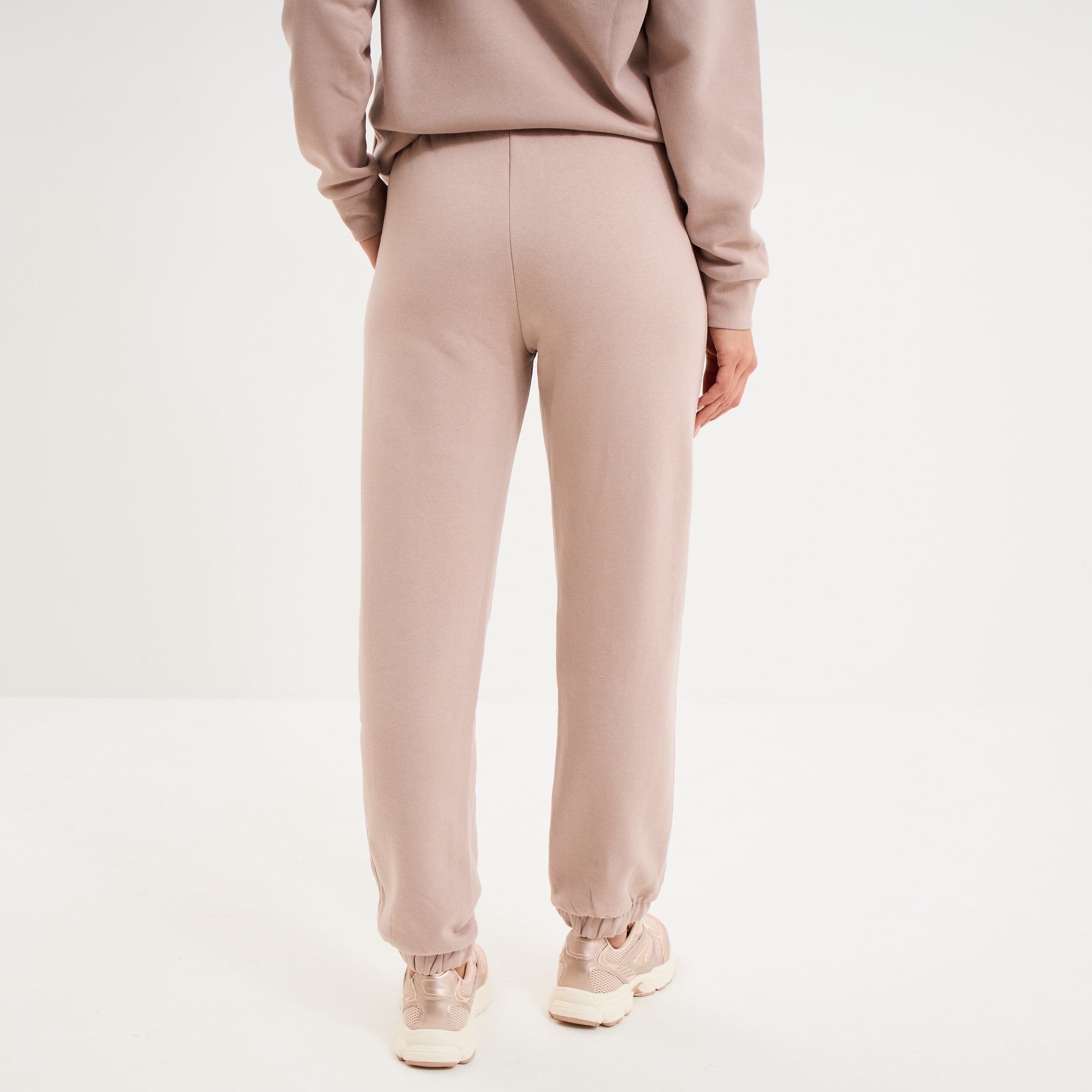 Pantalon jogging droit molleton marron clair femme