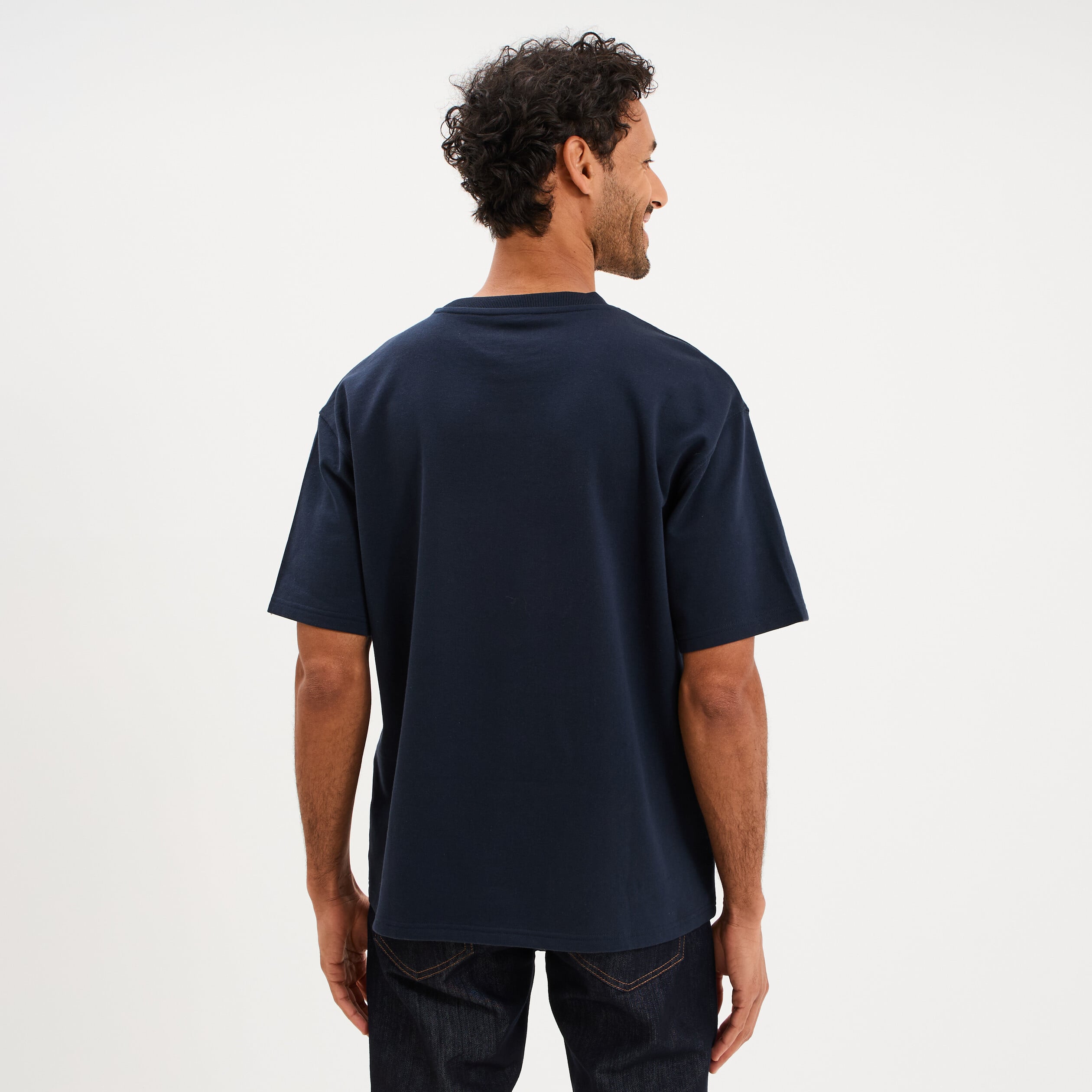 T-shirt col rond droit relax fit bleu marine homme