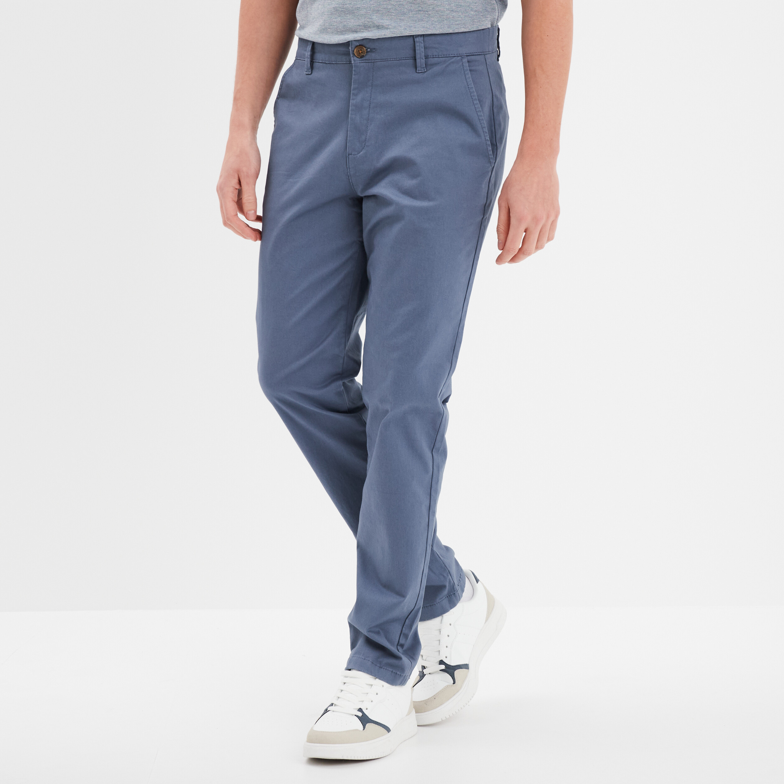 Pantalon chino droit stretch retrousse bleu gris homme