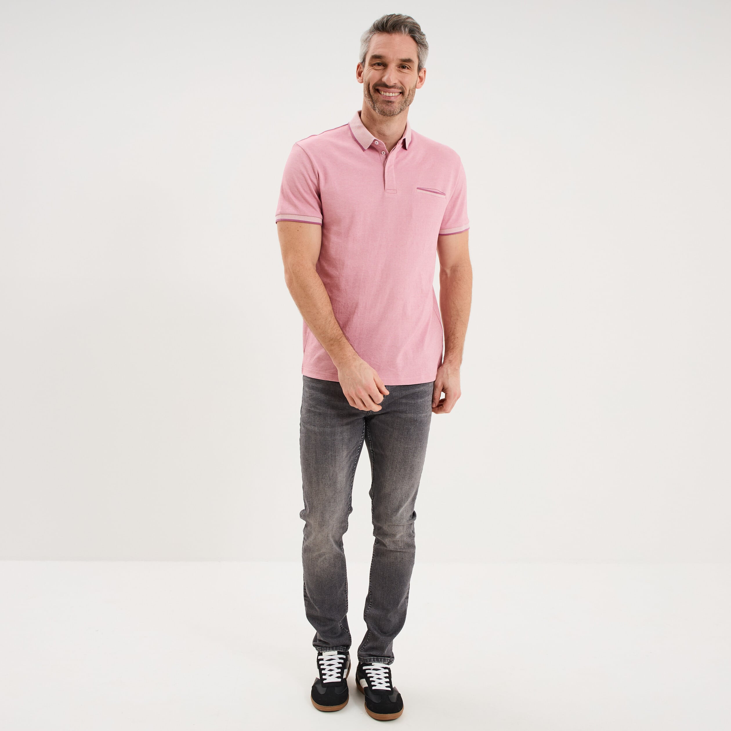 Polo manches courtes coupe droite rose clair homme