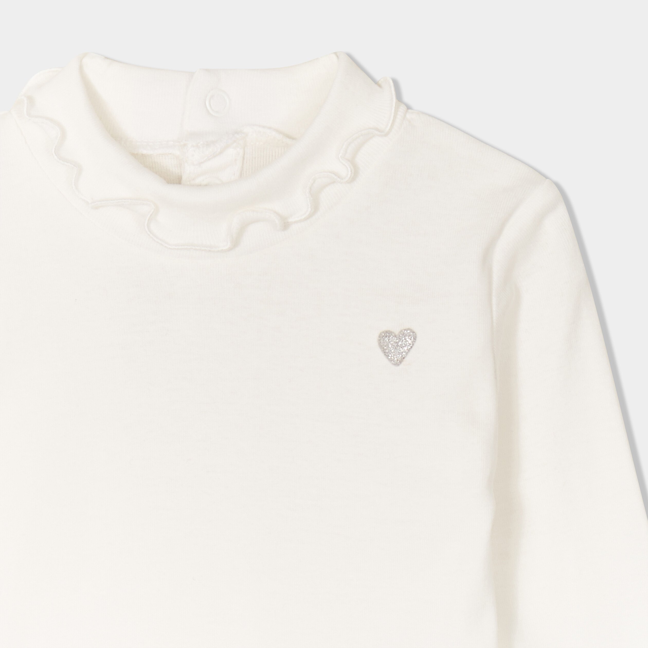 t shirt col montant coton blanc bebef T-shirt col montant coton blanc bébé fille