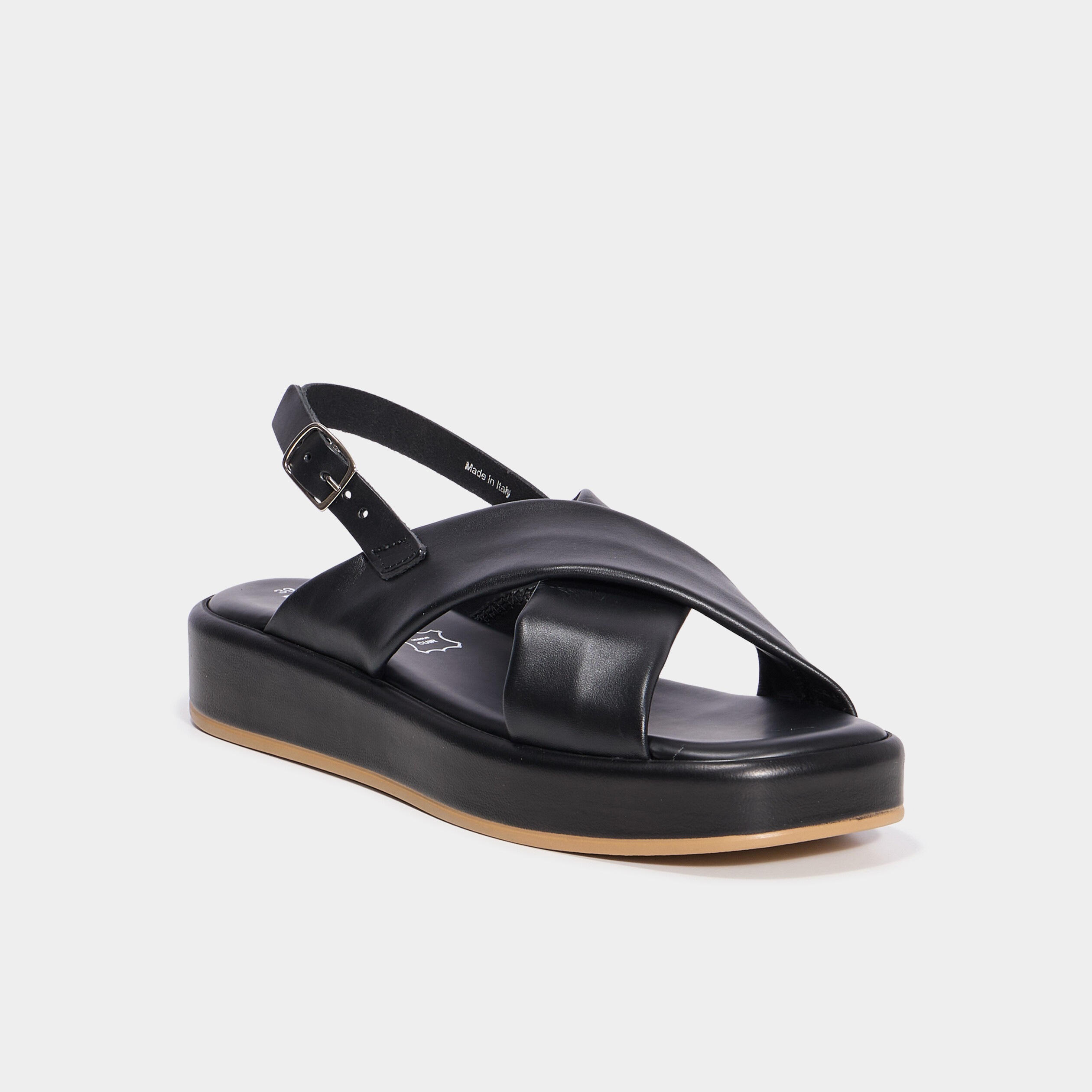 Sandales plateformes &agrave; brides crois&eacute;es noir femme