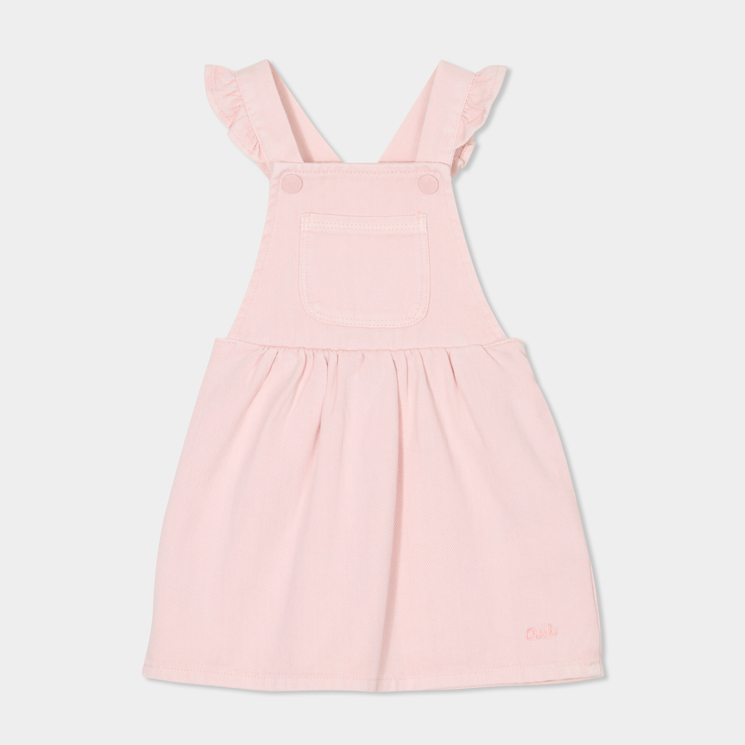 Robe salopette &agrave; volants rose clair b&eacute;b&eacute; fille