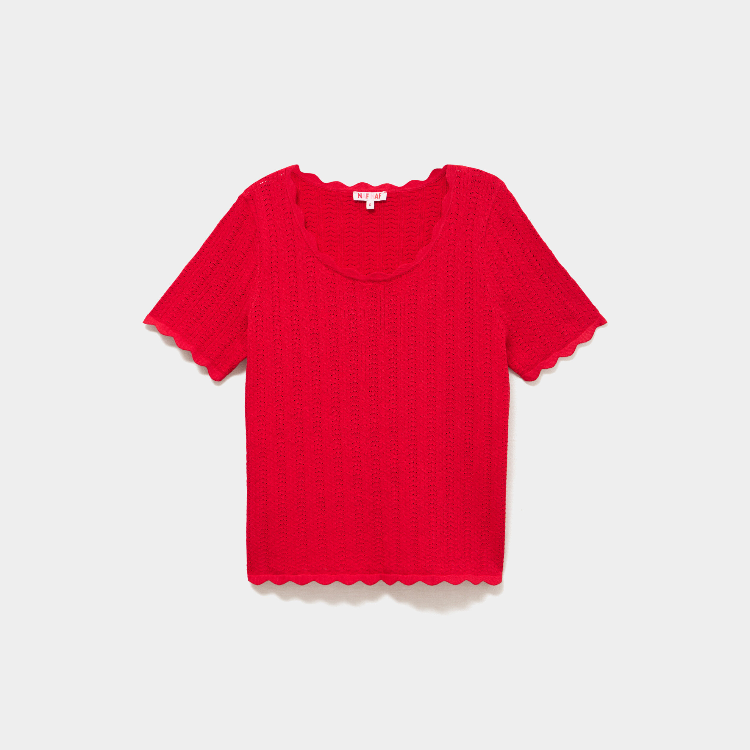 Pull col rond textur&eacute; manches courtes rouge femme