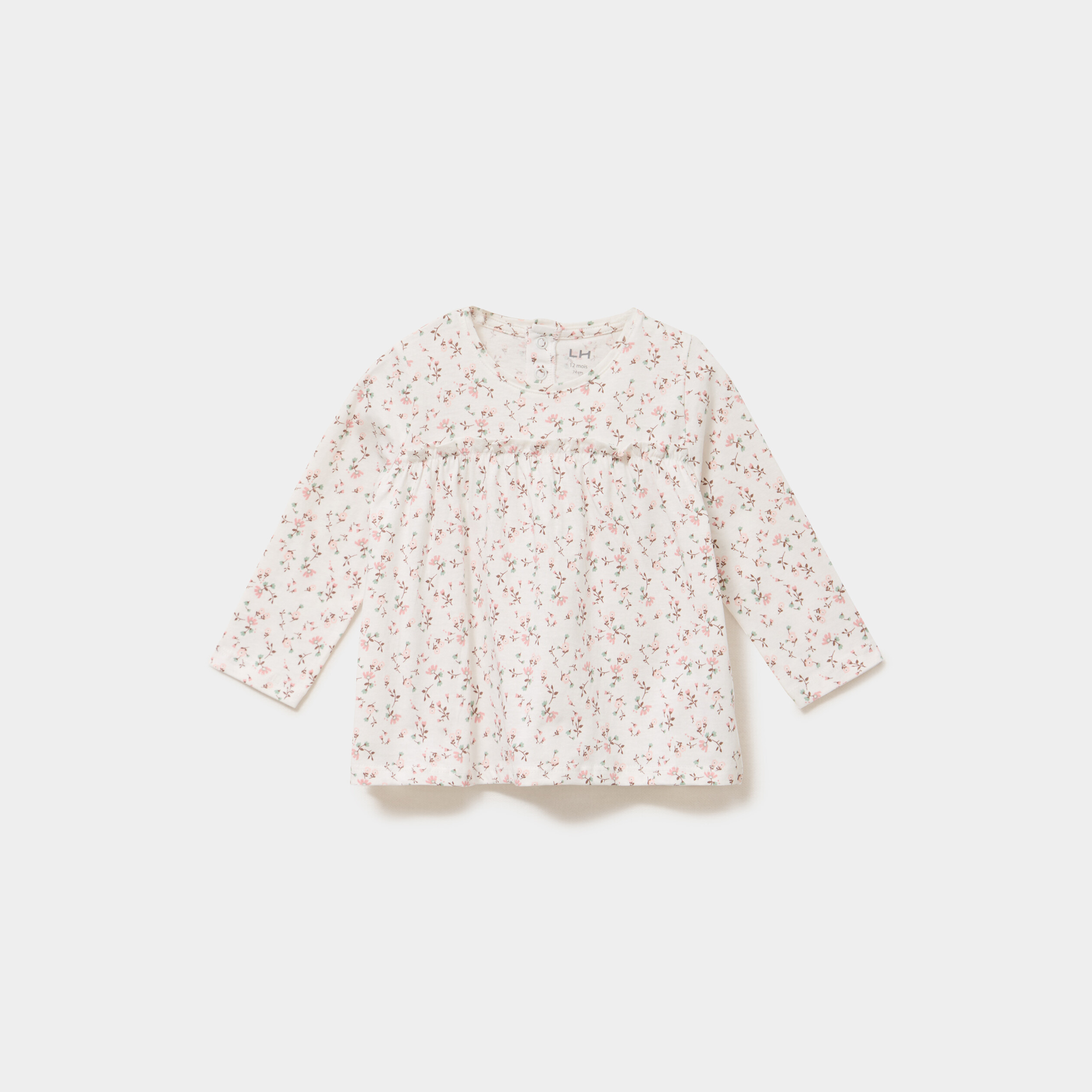 T-shirt manches longues col rond coton ecru b&eacute;b&eacute; fille