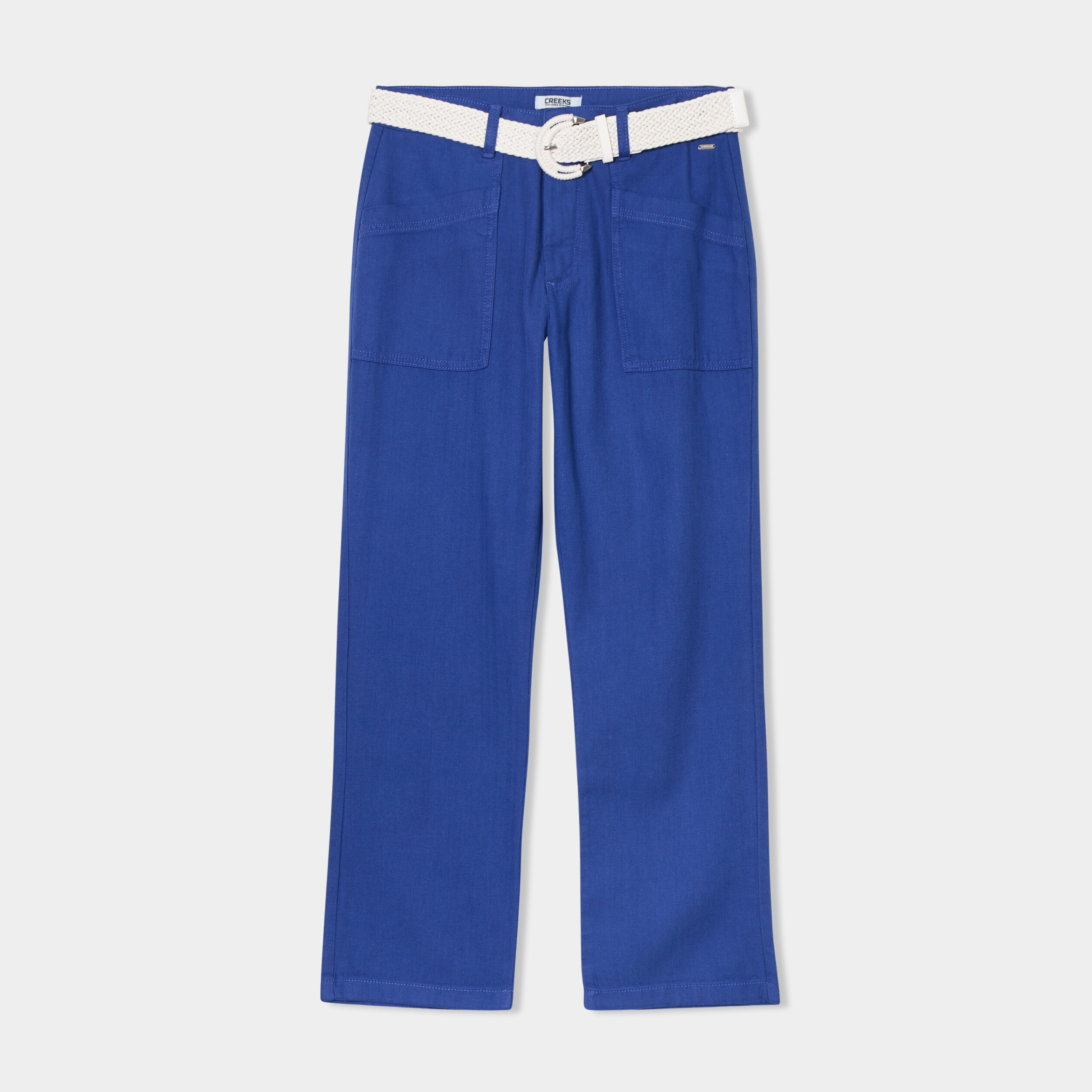 Pantalon regular fluide ceinture bleu roi femme