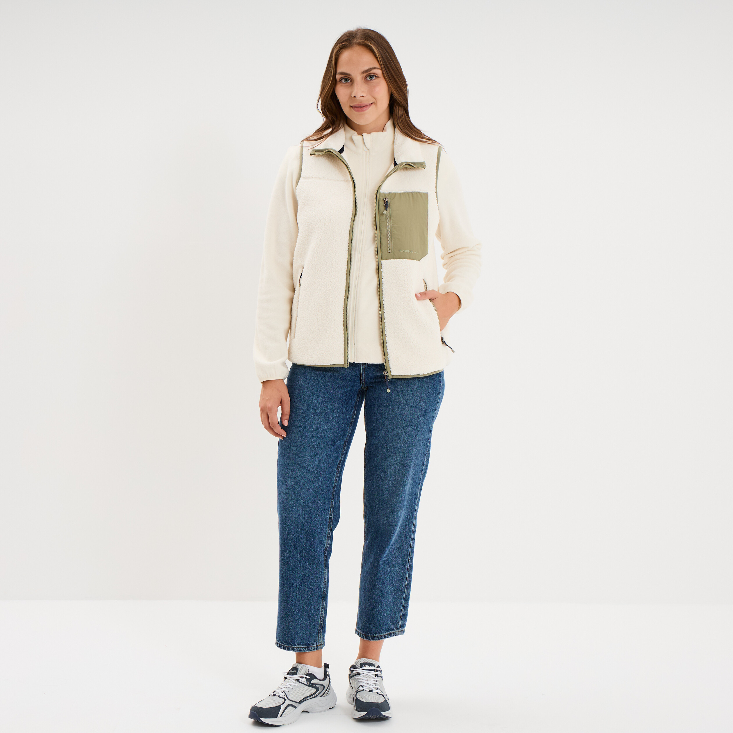Gilet polaire col montant sans manches blanc femme