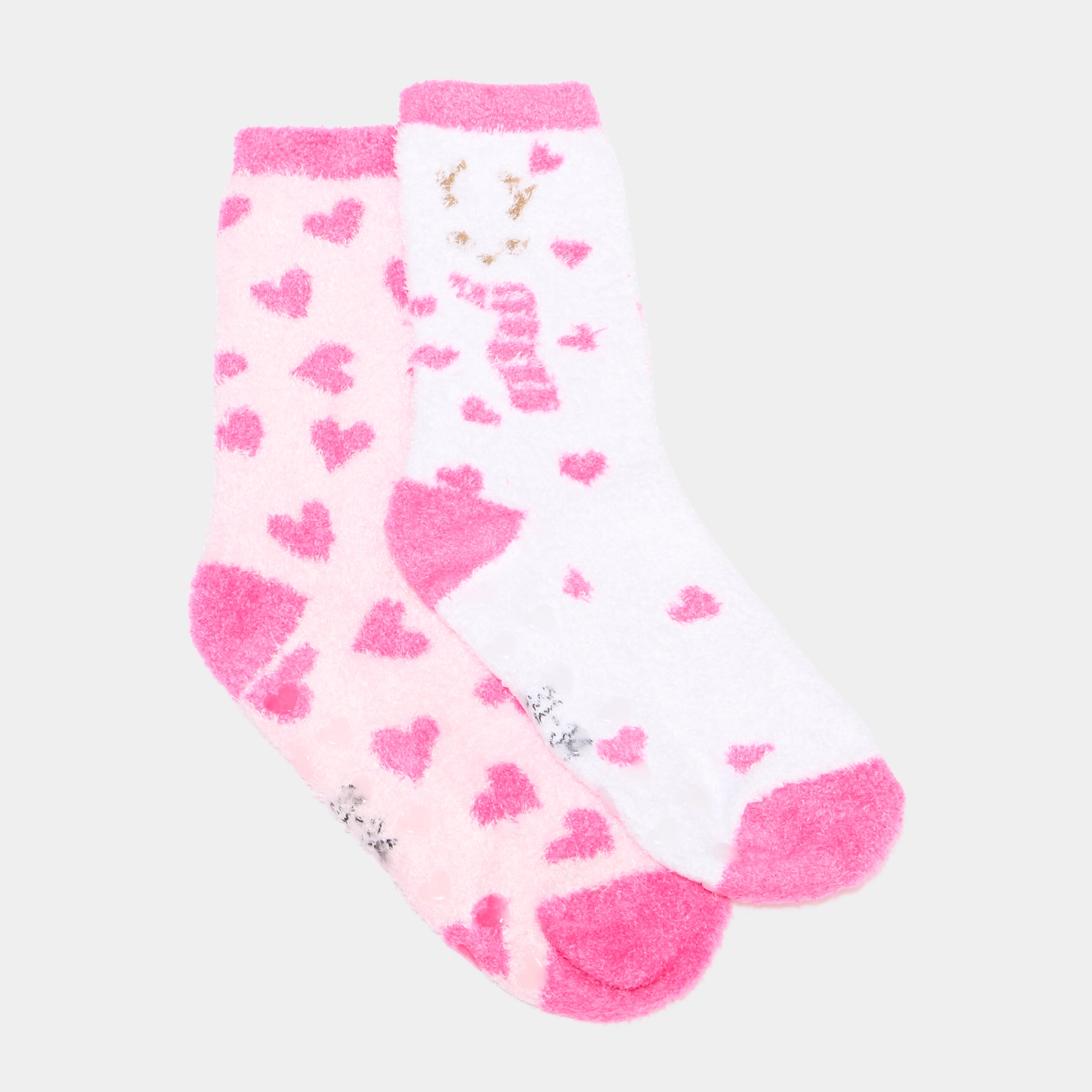 Lot 2 paires chaussettes d'int&eacute;rieur rose fille