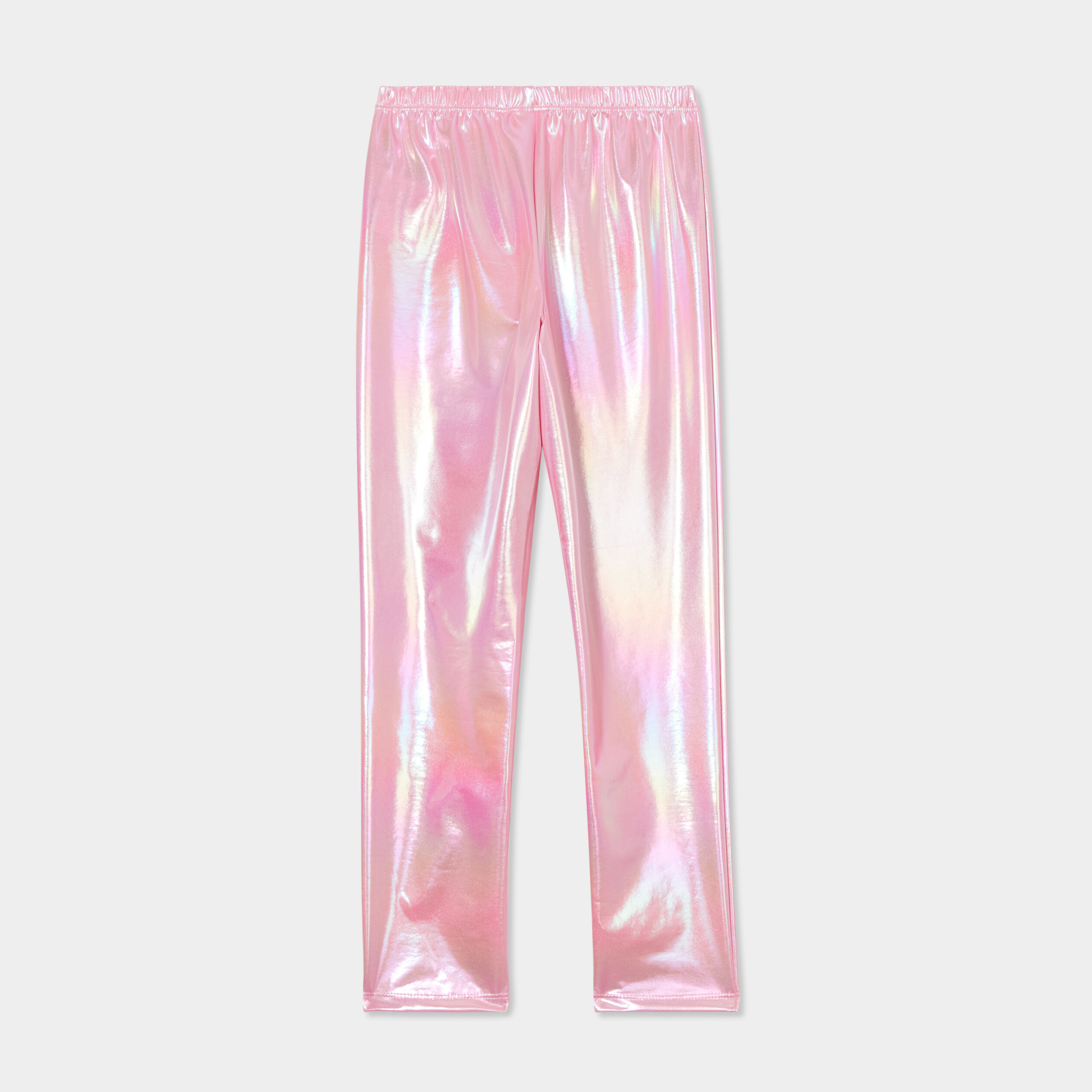Legging simili cuir holographique vieux rose fille