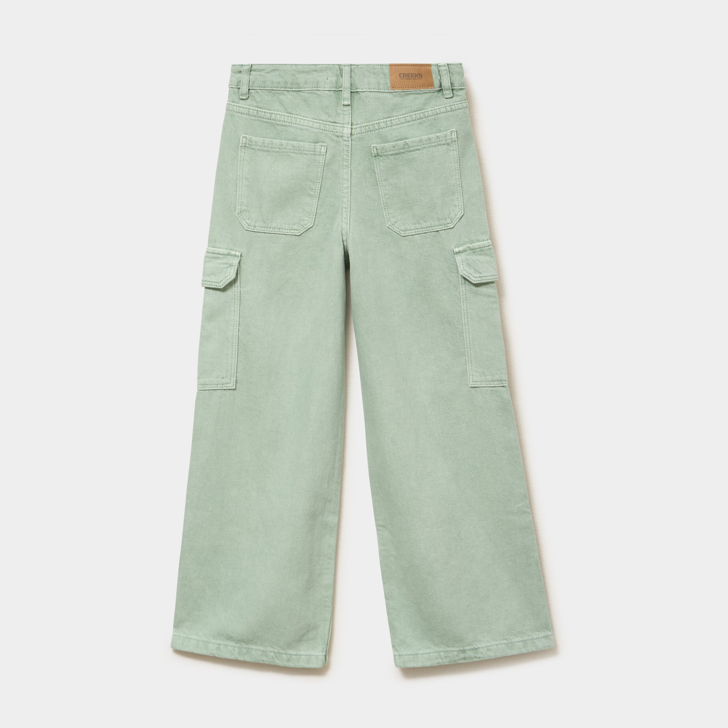 Pantalon large battle poches &agrave; rabat vert pastel fille