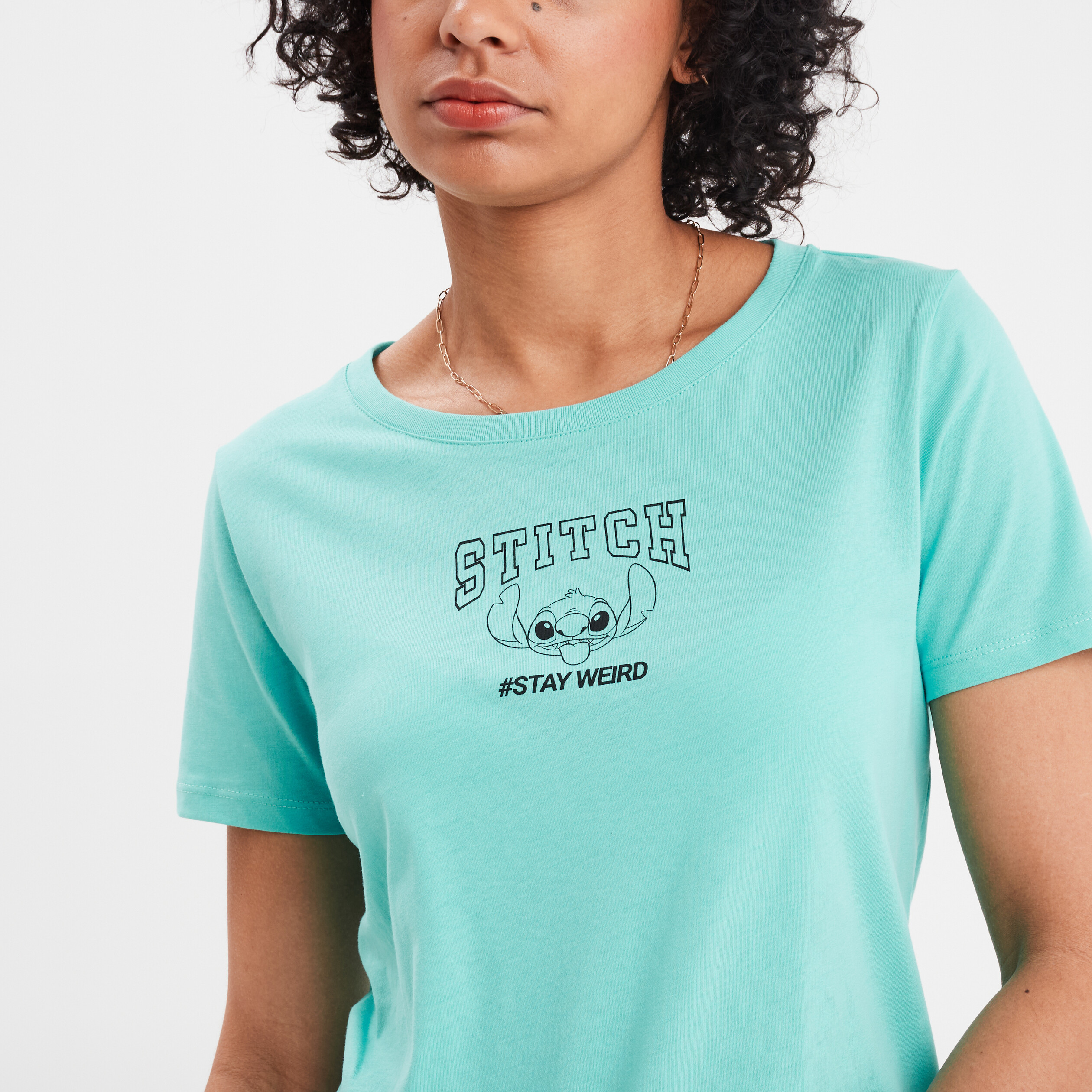 t shirt col rond manches courtes stitch vert menthe femme T-shirt col rond manches courtes Stitch vert menthe femme
