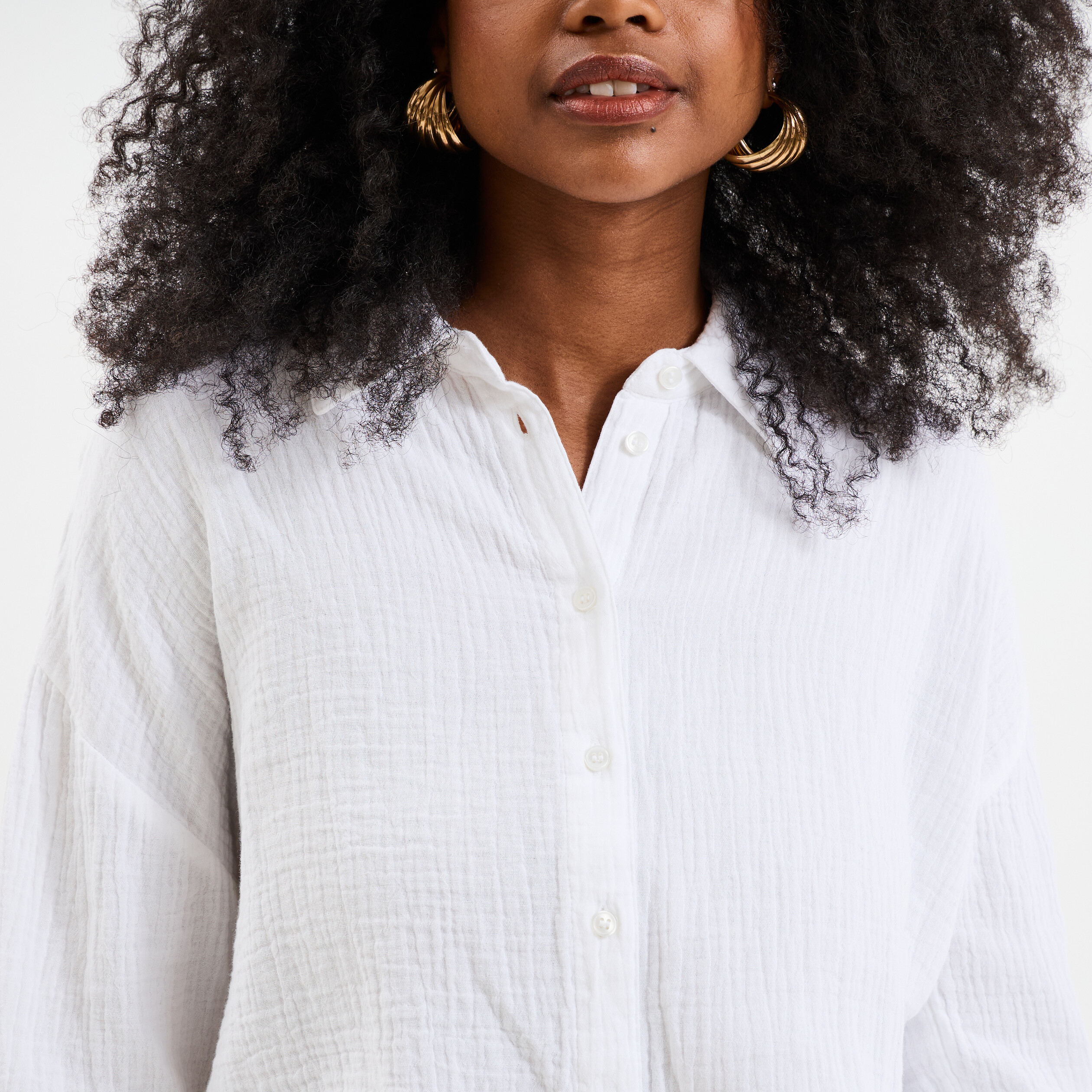 chemise manches longues en gaze de coton blanc femme Chemise manches longues en gaze de coton blanc femme