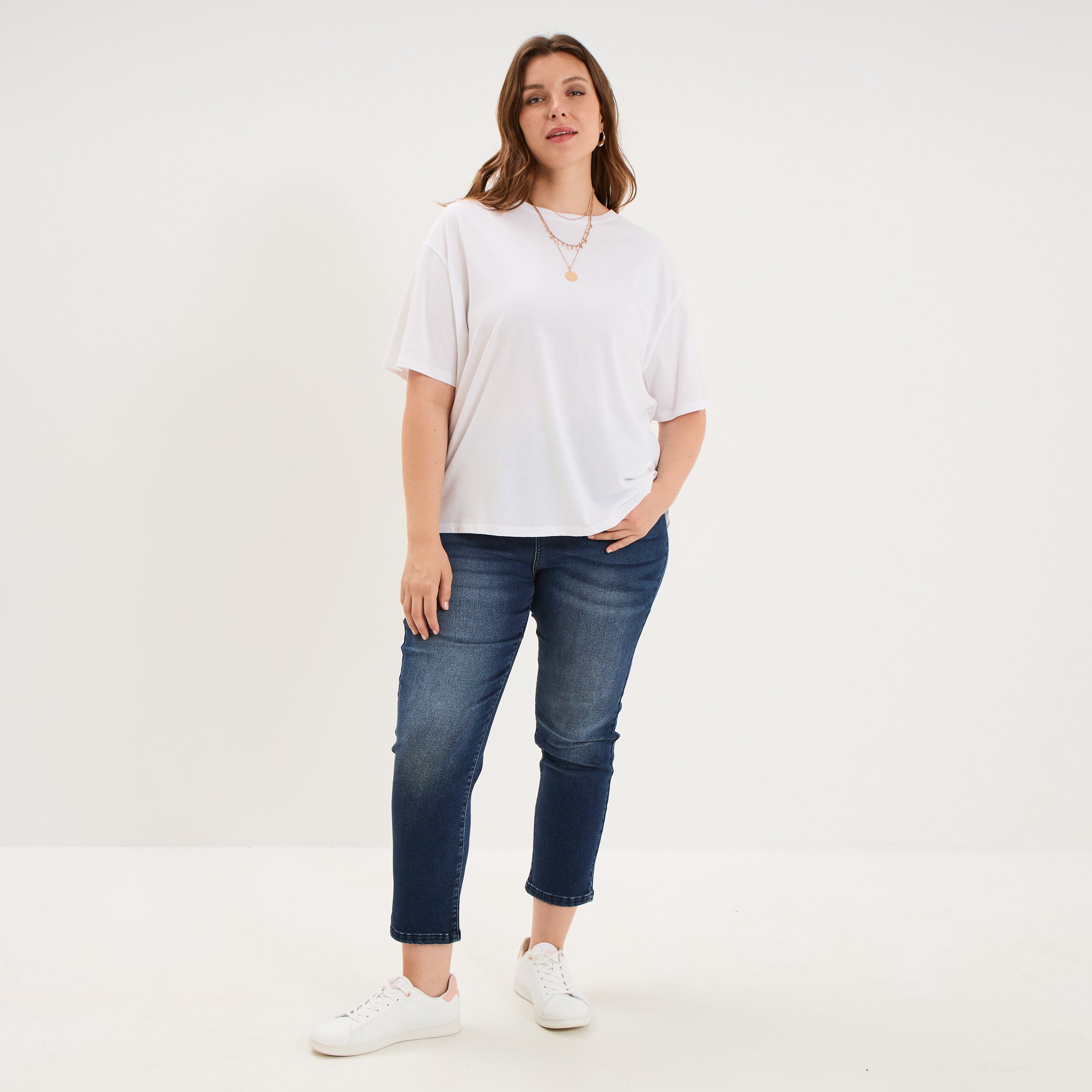 Jean slim taille haute bleu femme grande taille