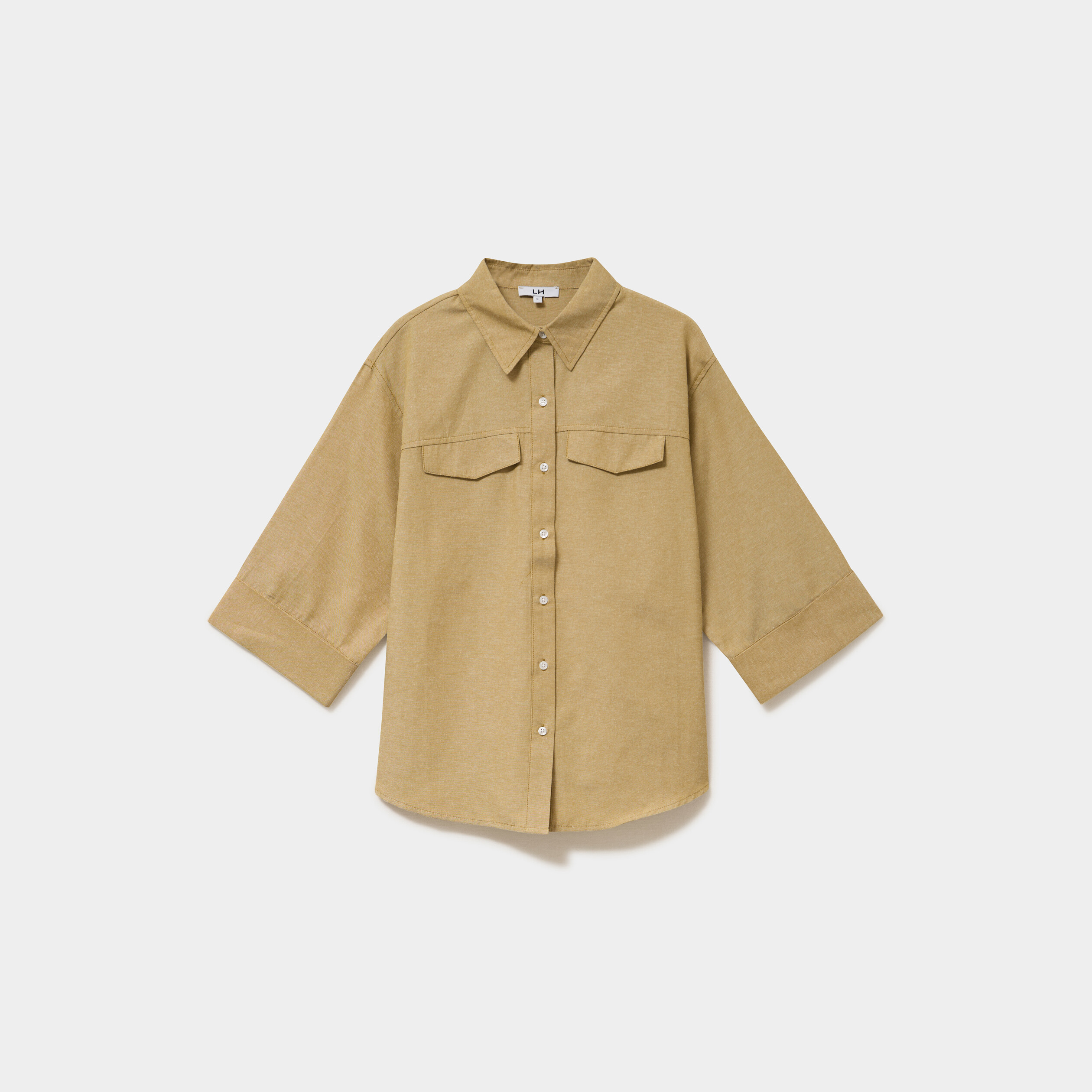 Chemise manches 3/4 poches poitrine vert olive femme