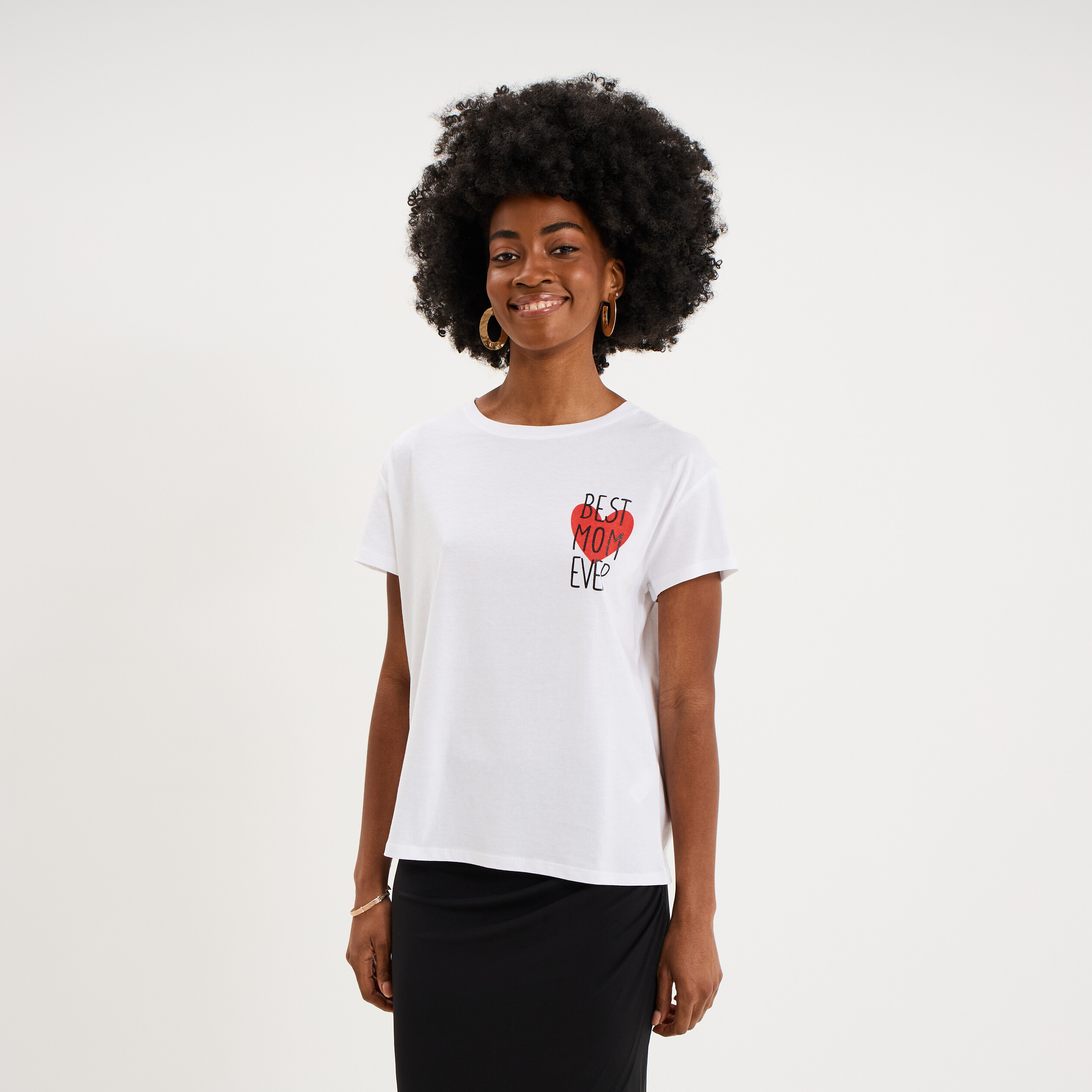 T-shirt F&ecirc;te des m&egrave;res &agrave; message coton blanc femme