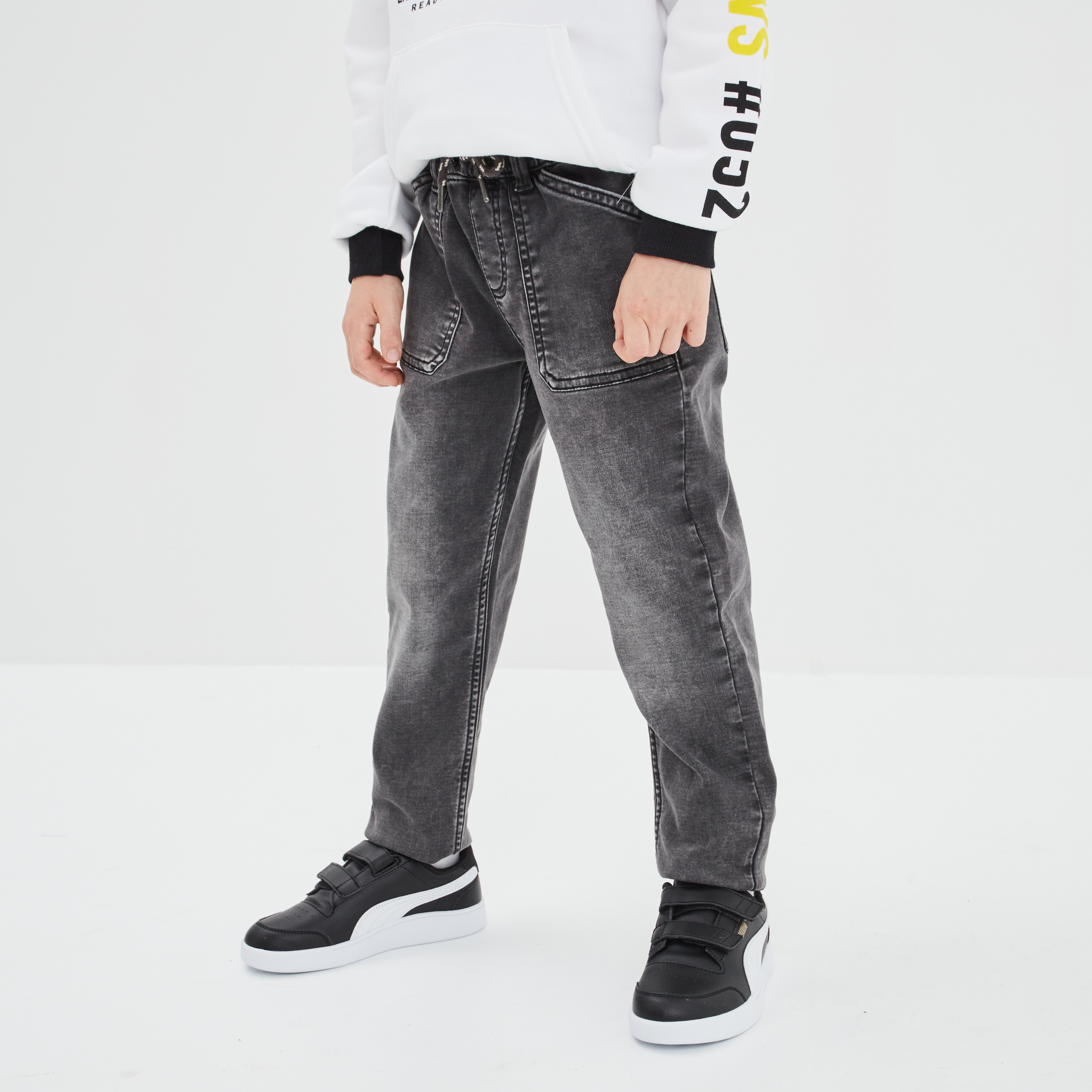 Jean stretch jogger taille &eacute;lastiqu&eacute;e denim gris gar&ccedil;on