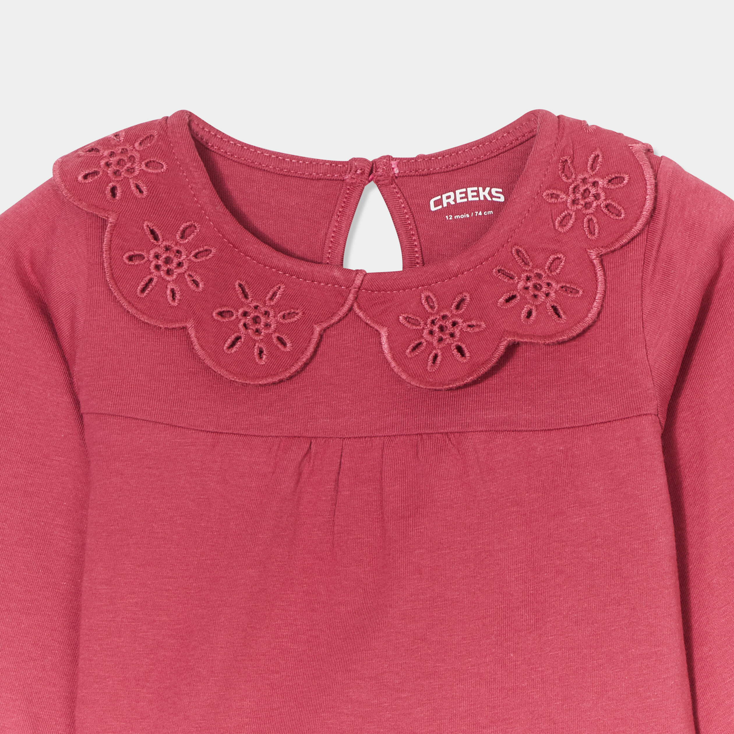 t shirt col claudine broderie anglaise rose framboise bebef T-shirt col claudine broderie anglaise rose framboise bébé fille