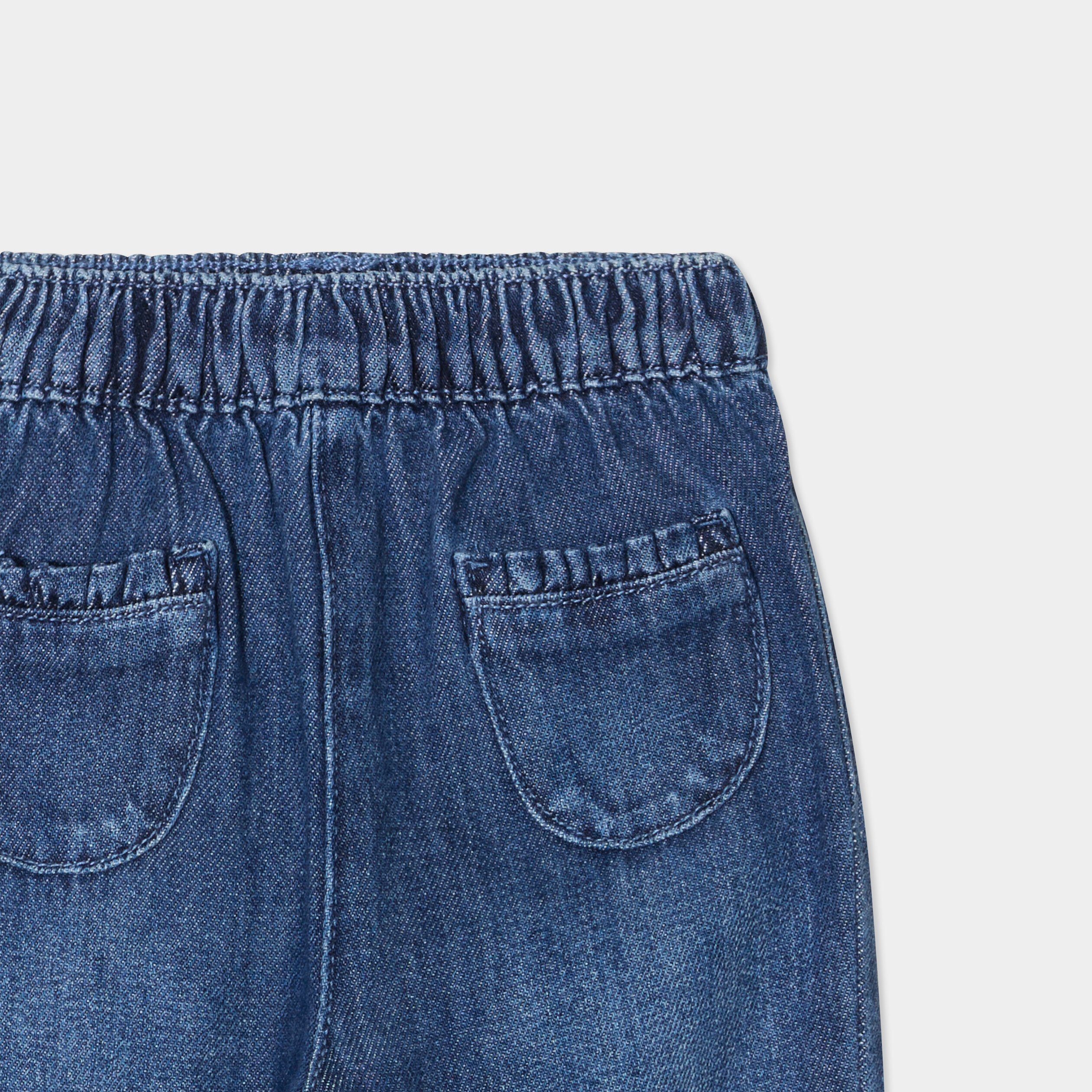 jeans bas elastique coton bleu fonce bebef Jeans bas élastiqué coton bleu foncé bébé fille