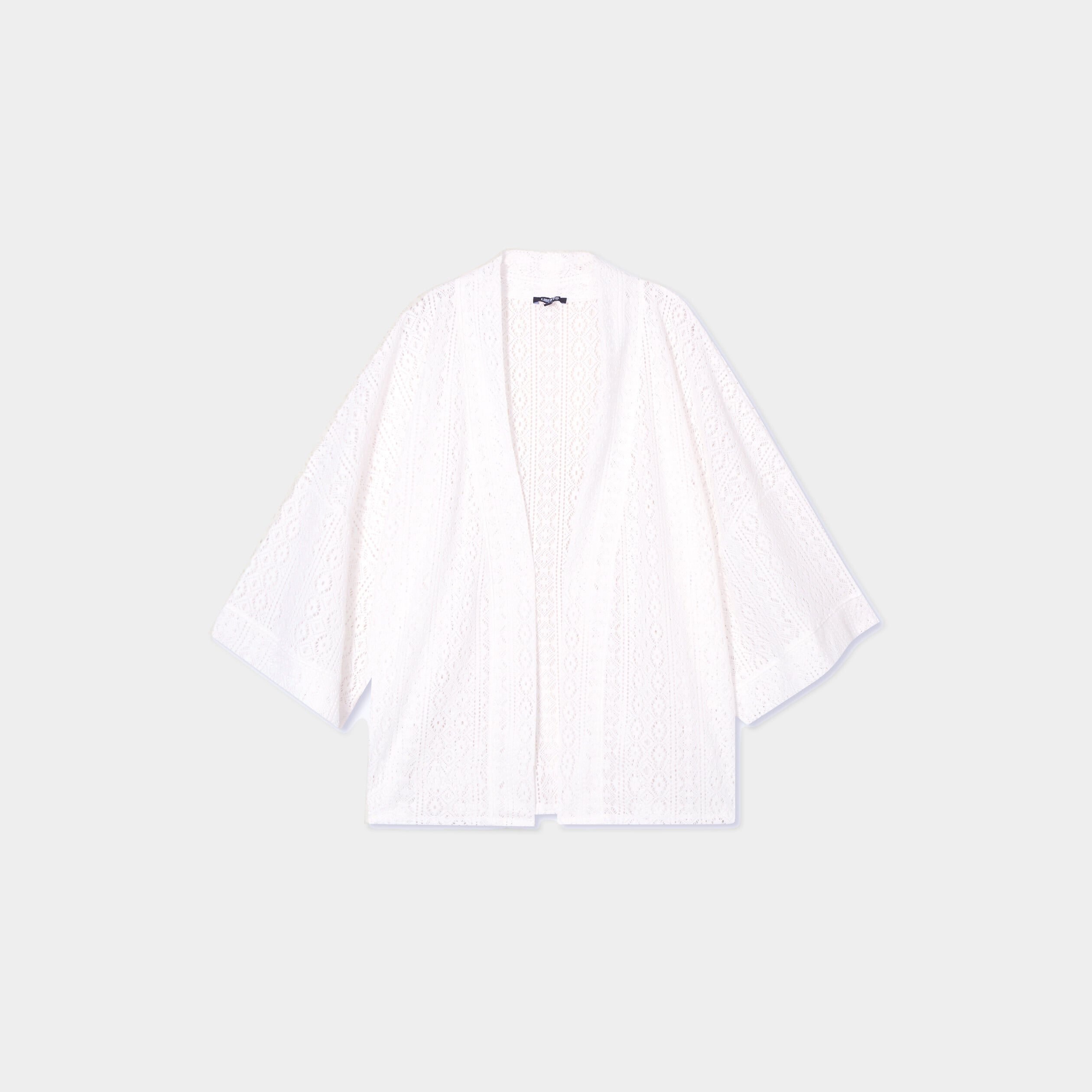 Veste ample esprit kimono dentelle blanc femme